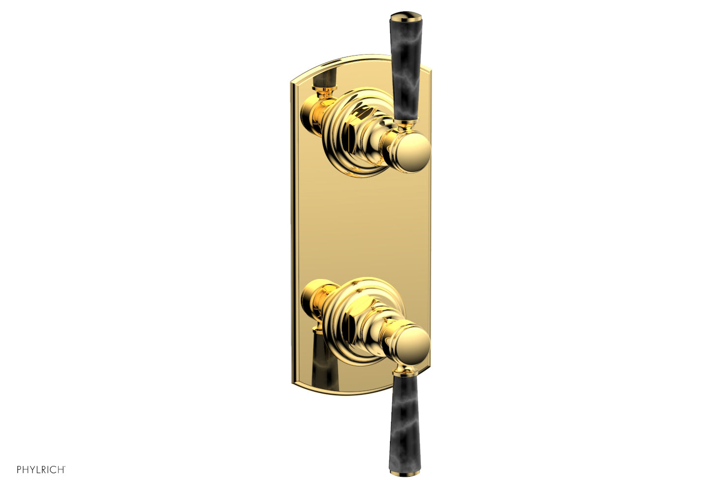 HEX TRADITIONAL / HENRI 1/2 Thermostatic Shower Valve with Volume Control & Diverter - Black Marble Handles (Model 4 155) for Bathroom & Shower Renovation