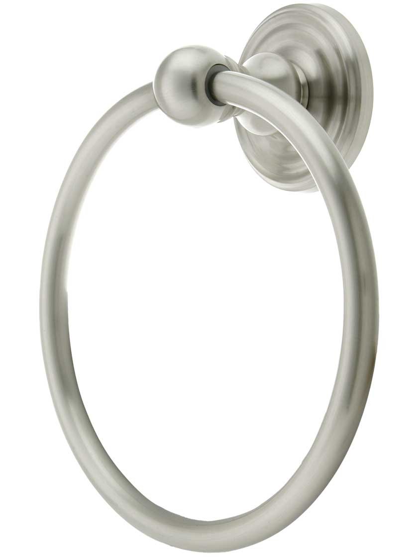 Elegant Brass Towel Ring with Classic Rosette Design in Satin Nickel Finish - Perfect for Bathroom, Kitchen, and Spa Decor