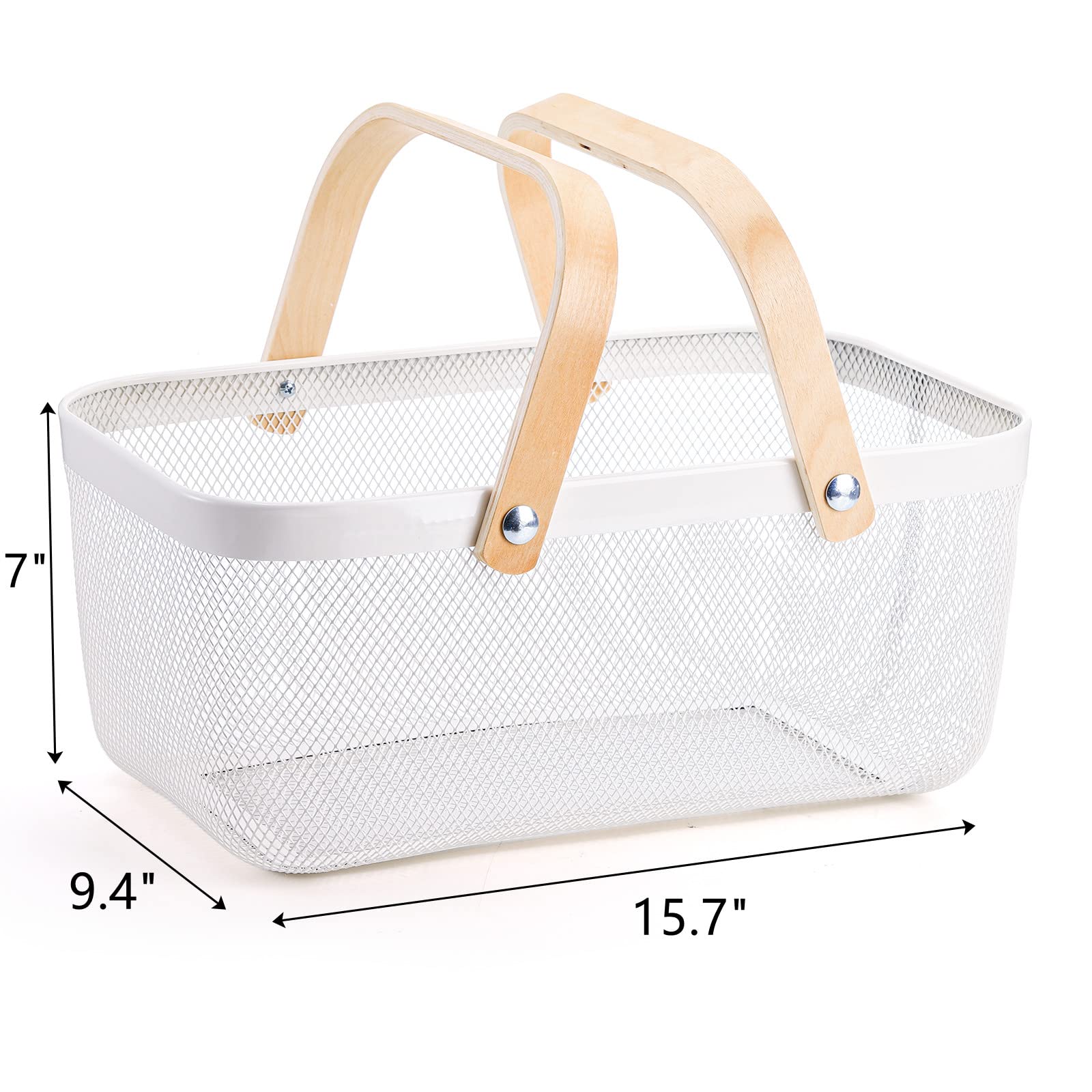 ZEAYEA White Mesh Storage Basket with Handle - Garden Harvest Basket, Vegetable & Fruit Picking Basket, Multi-Purpose Metal Wire Bin for Kitchen, Garden, Picnic & Cabinet Organization - Perfect for Harvesting Produce, Organizing Pantry & Outdoor Gatherings