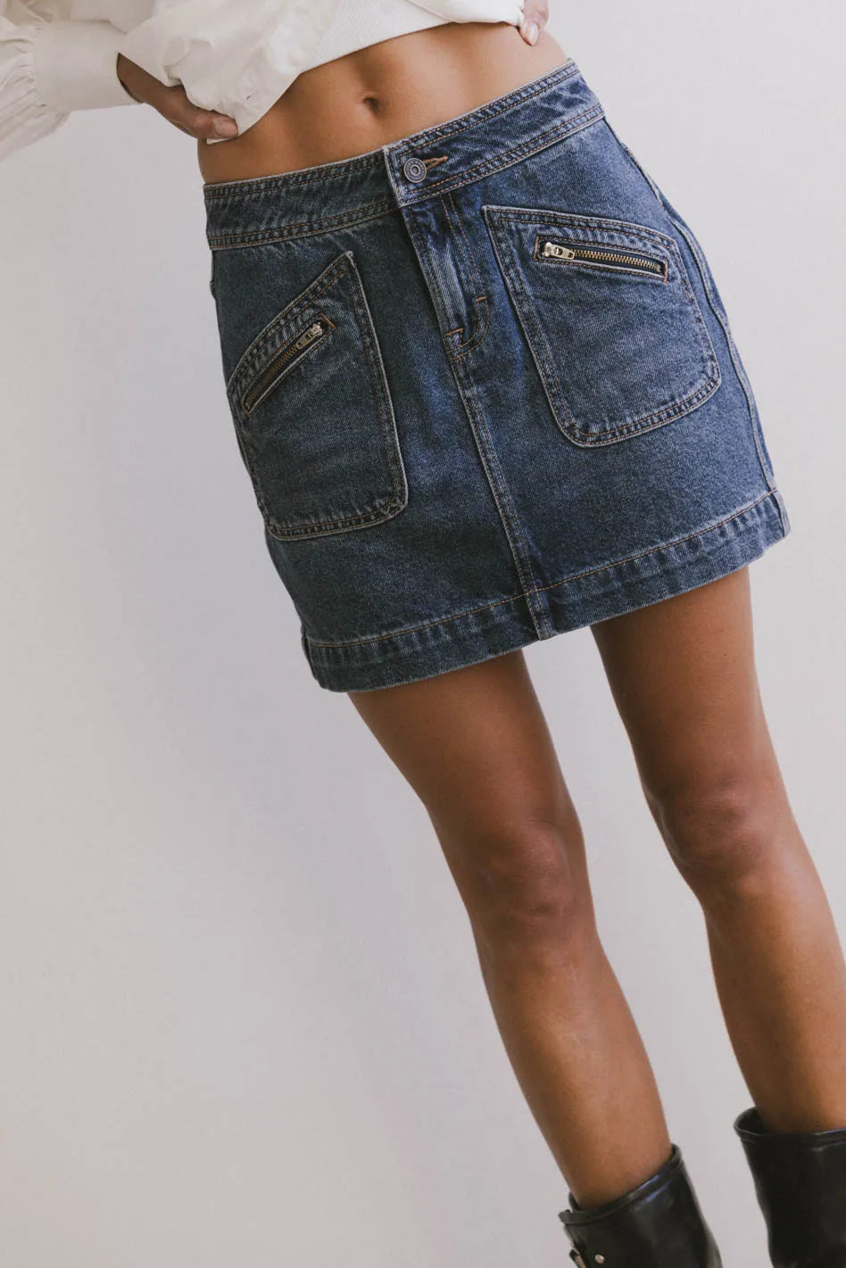 Bandri Denim Mini Skirt for Women - High Waisted Stretch Denim Skirt with Pockets | Perfect for Casual Outfits, Date Nights & Summer Fashion
