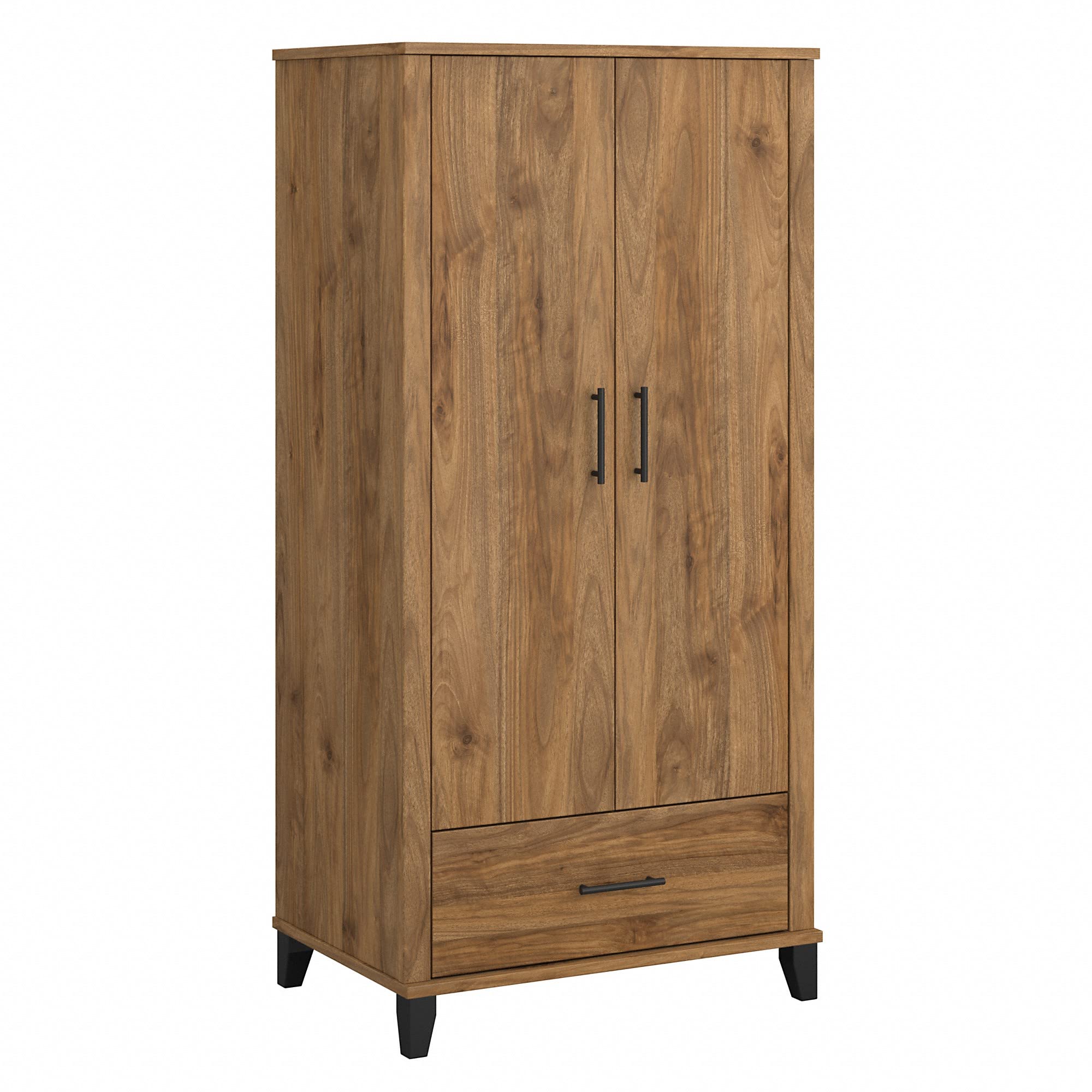 Bush Furniture Somerset Tall Entryway Cabinet with Doors and Drawer - Solid Wood Hallway Storage Organizer for Shoes, Coats & Accessories | Fresh Walnut Finish for Modern Home Decor