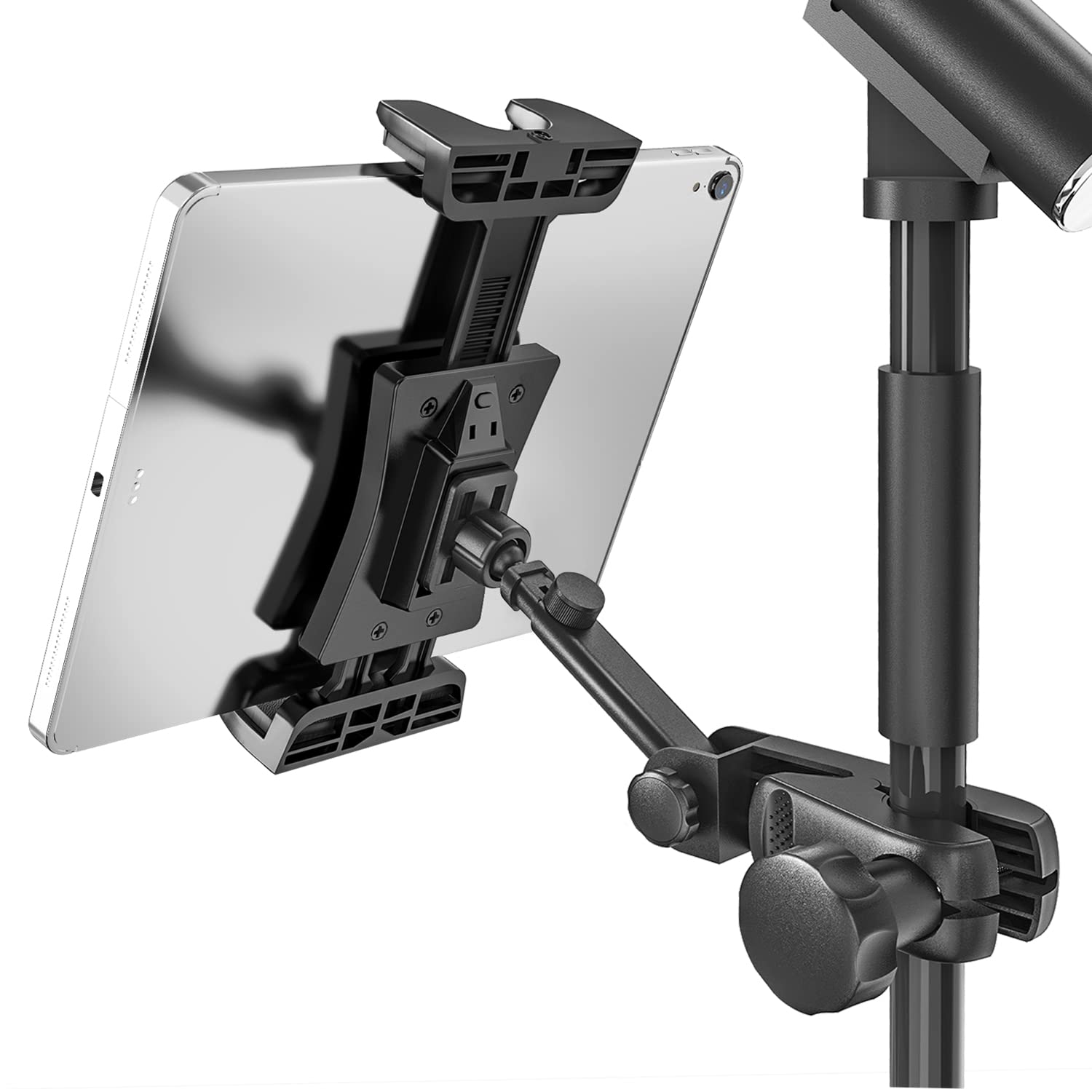 Universal Tablet Holder for Microphone Stand - Adjustable iPad & Smartphone Mount for Musicians (Fits 4.7