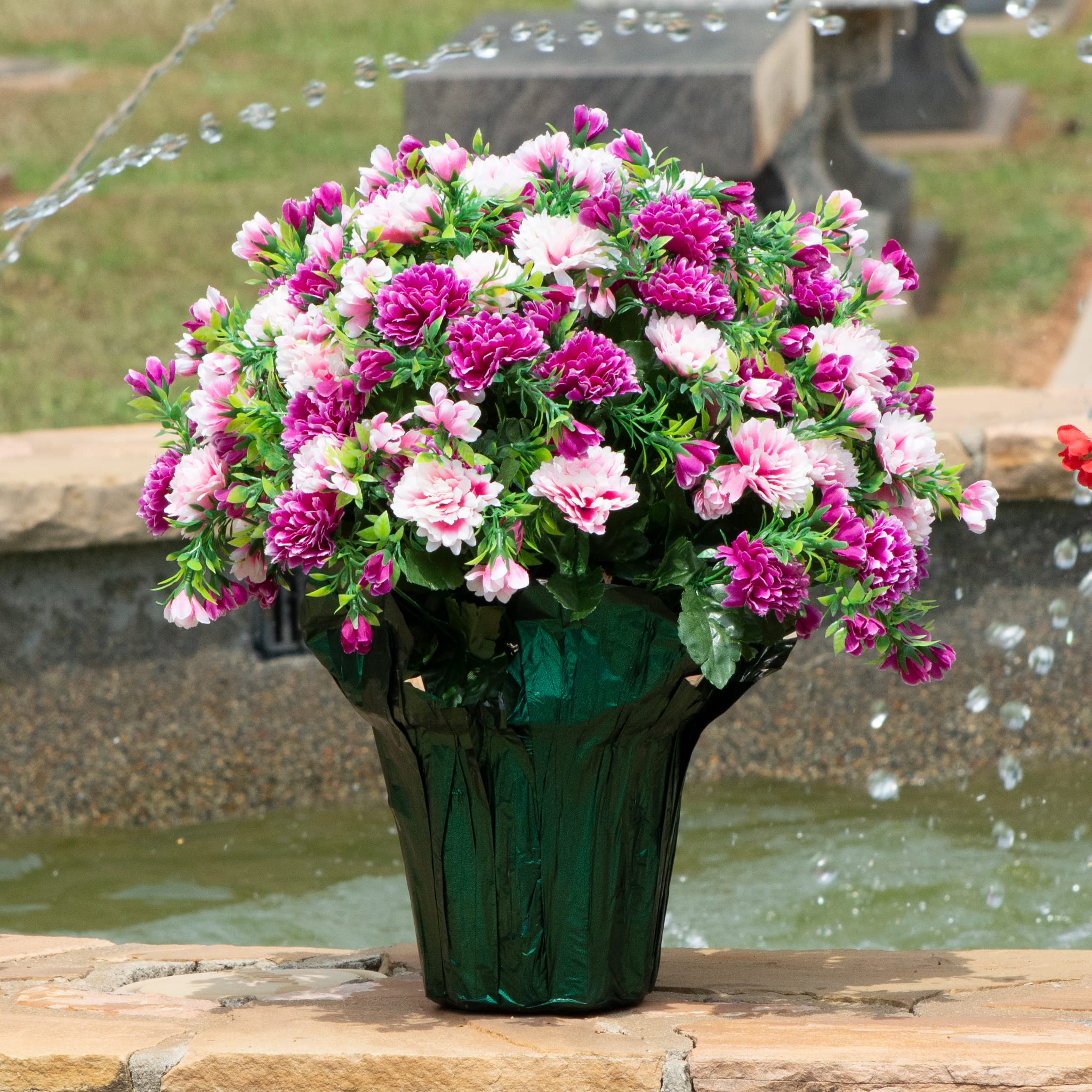 Sympathy Silk Artificial Flowers Weighted Pot Bouquet - 18