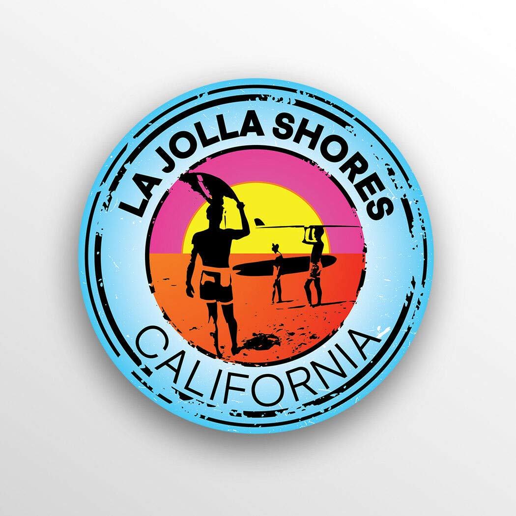 Waterproof Magnetic Car Decal Sticker - La Jolla Shores California Surf & Kayak Travel Vinyl Bumper Sticker (5 Inch) - Perfect for Cars, Boats, Laptops & Water Sports Gear