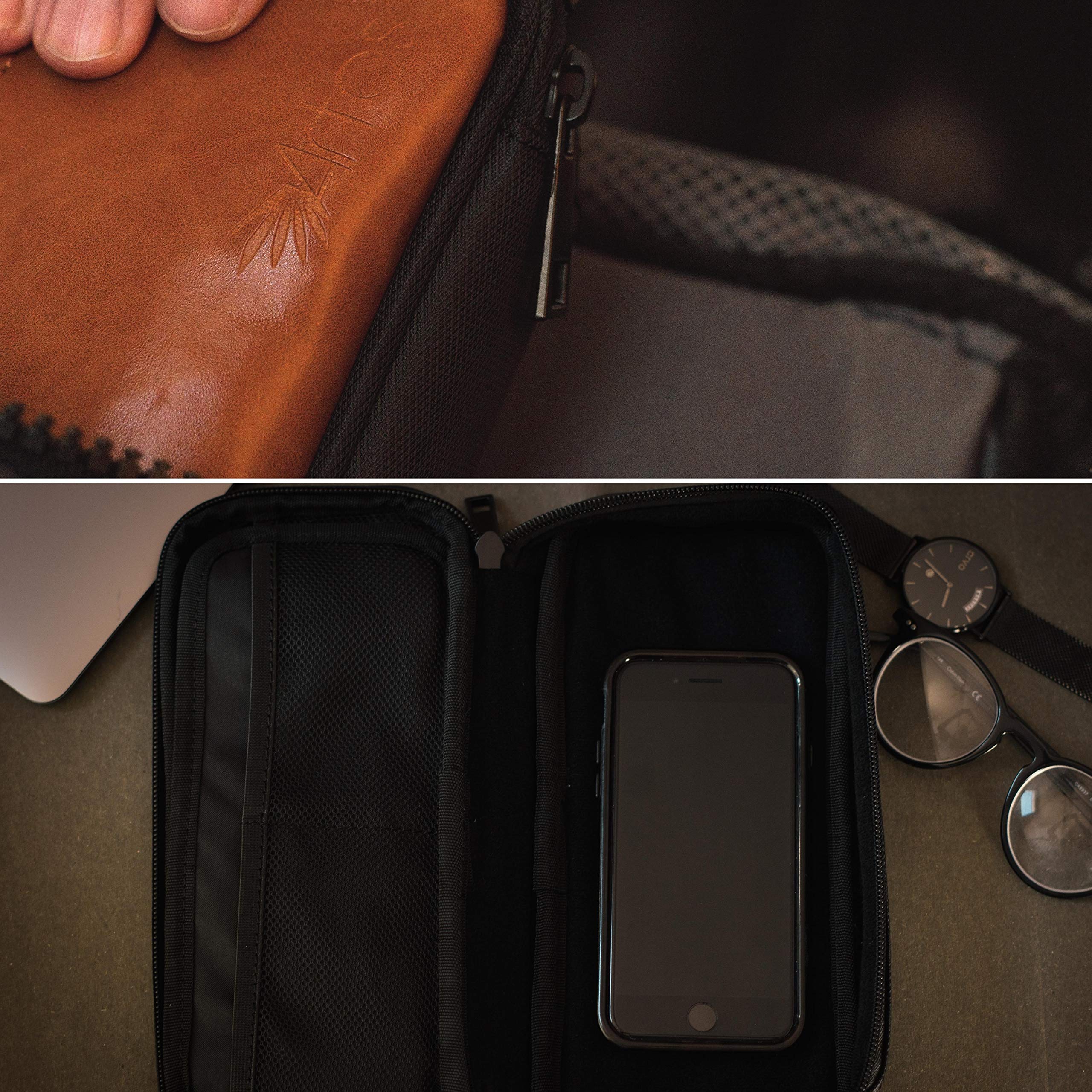 Premium Leather Electronic Organizer Travel Case - Cable Storage Bag & Tech Pouch for Chargers, Cords & Travel Essentials | Perfect for Business Trips, Daily Commute & Work Organization
