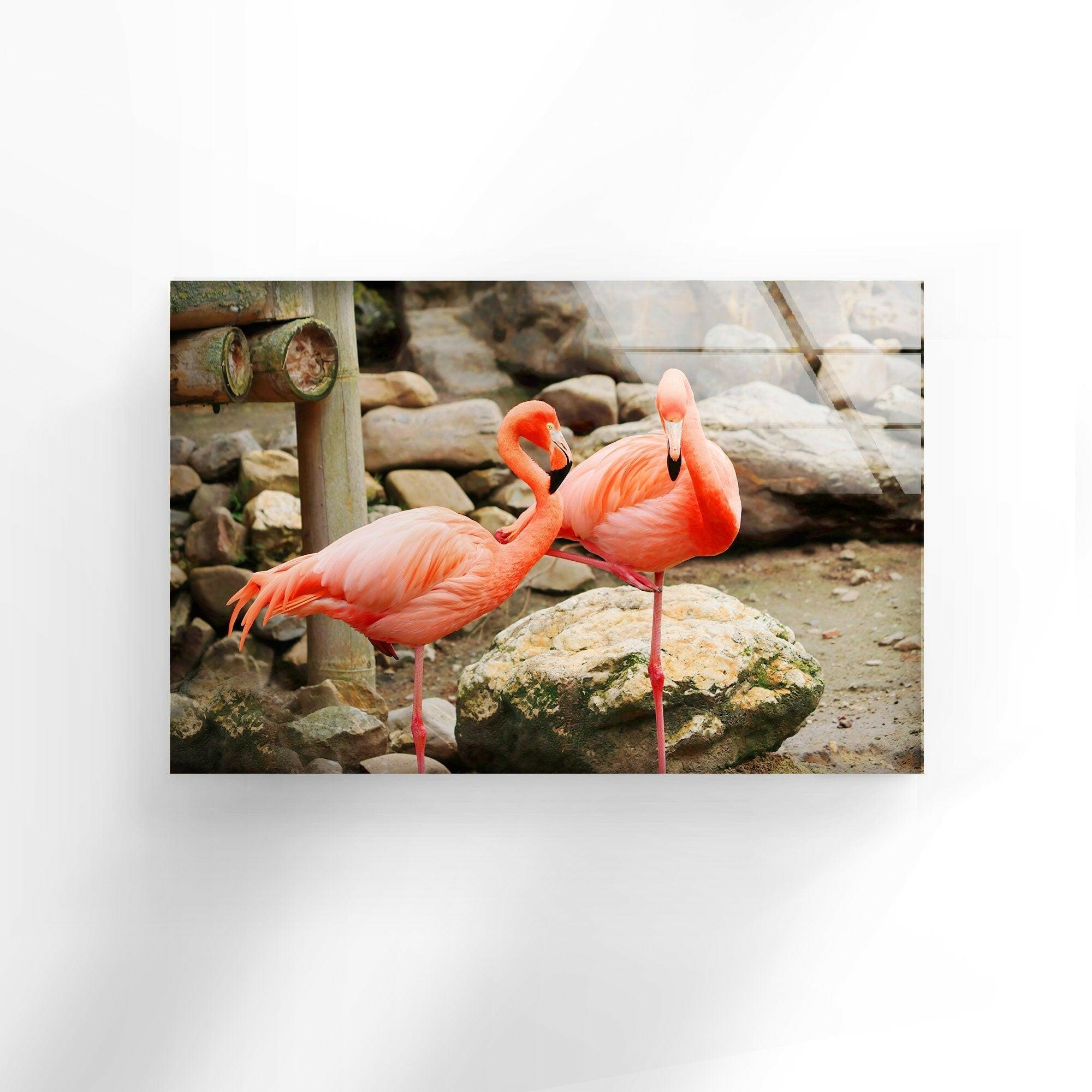 American Flamingo Glass Wall Art - Handmade Tropical Decor for Living Room, Bedroom & Office - Perfect for Coastal, Boho & Modern Home Decor