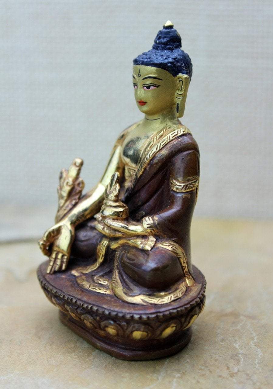 4 Inch Bronze Medicine Buddha Statue - Handcrafted Buddhist Decor for Home Altar, Meditation Room & Healing Space