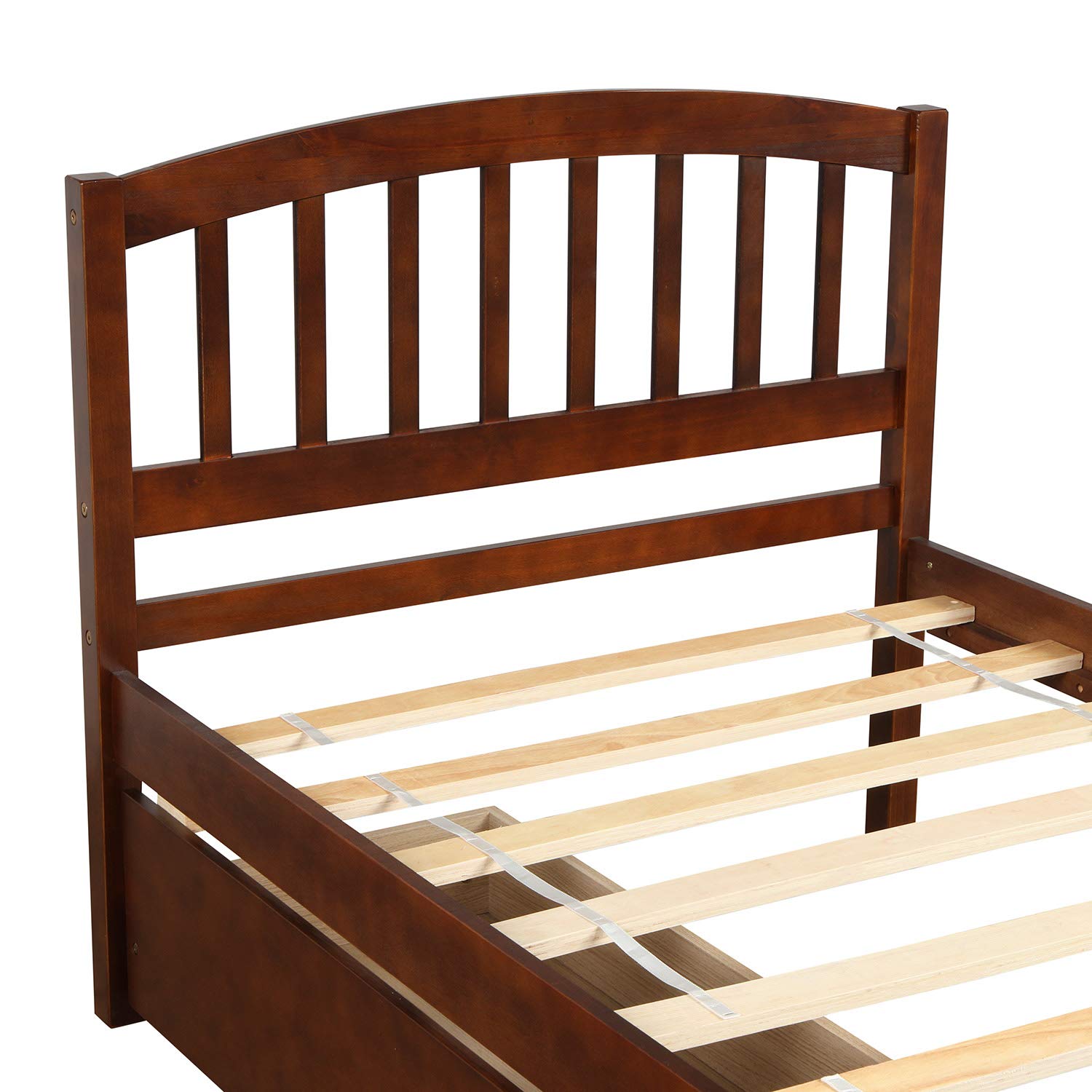 Harper & Bright Designs Twin Bed Frame with Storage Drawers - Solid Wood Platform Bed with Headboard, Walnut Finish - Perfect for Kids Room, Guest Bedroom & Small Spaces