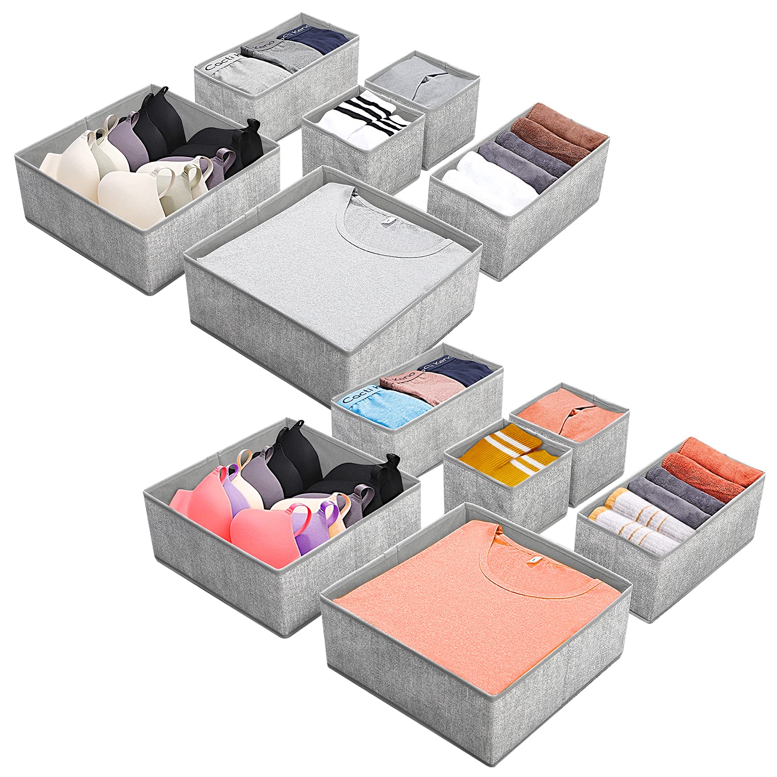 Hinotori 12-Pack Foldable Fabric Drawer Organizers for Clothes, Underwear, Socks & Bras - Collapsible Storage Bins & Drawer Dividers - Perfect for Closet, Dresser, Shelves & Bedroom Organization (Space-Saving Solution for Small Spaces)