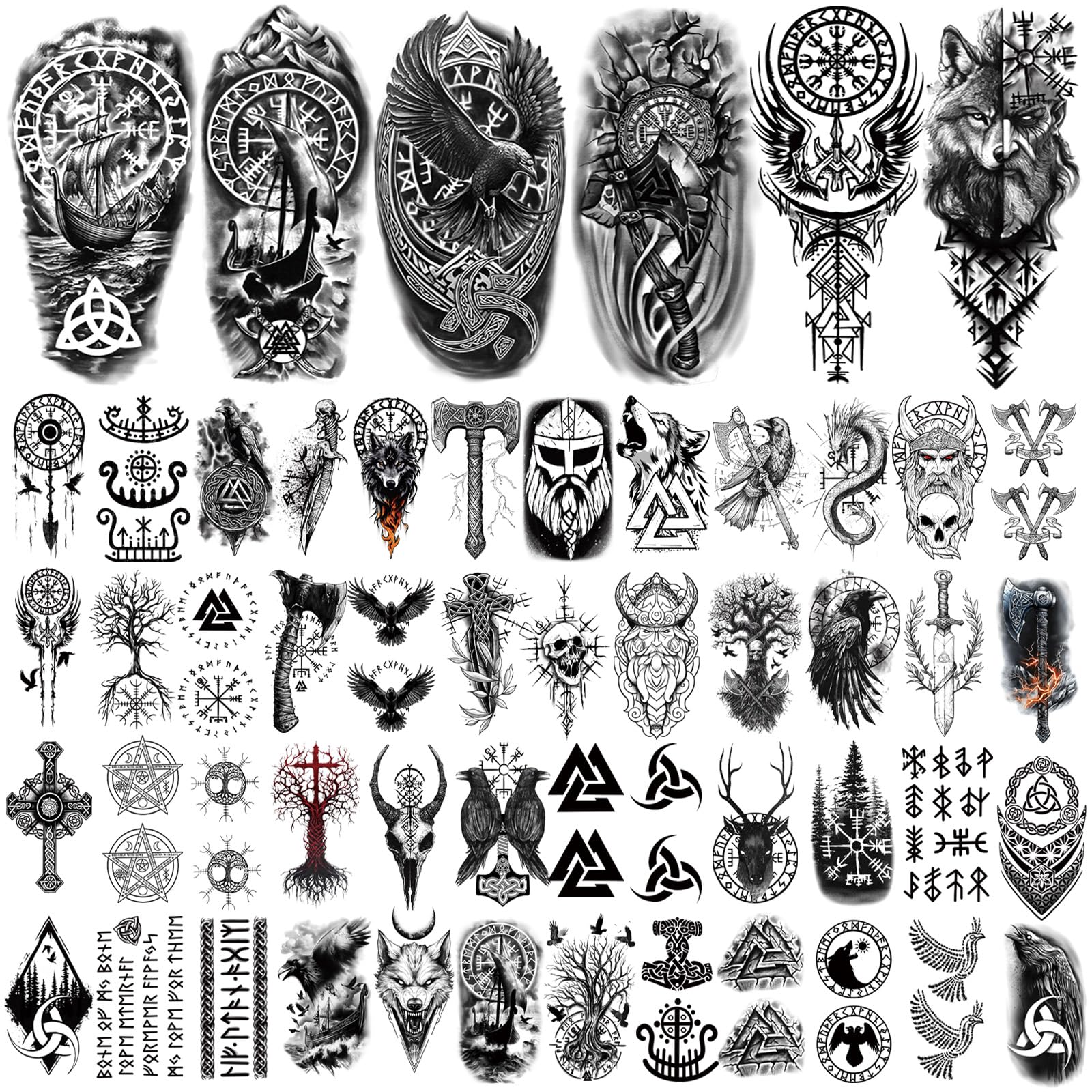 77 Sheets Viking Temporary Tattoos for Adults - Norse Celtic Tribal Fake Tattoo Stickers with Yggdrasil & Valknut Designs - Perfect for Viking Costumes, Cosplay, Halloween, Themed Parties & Events (Men, Women, Kids)