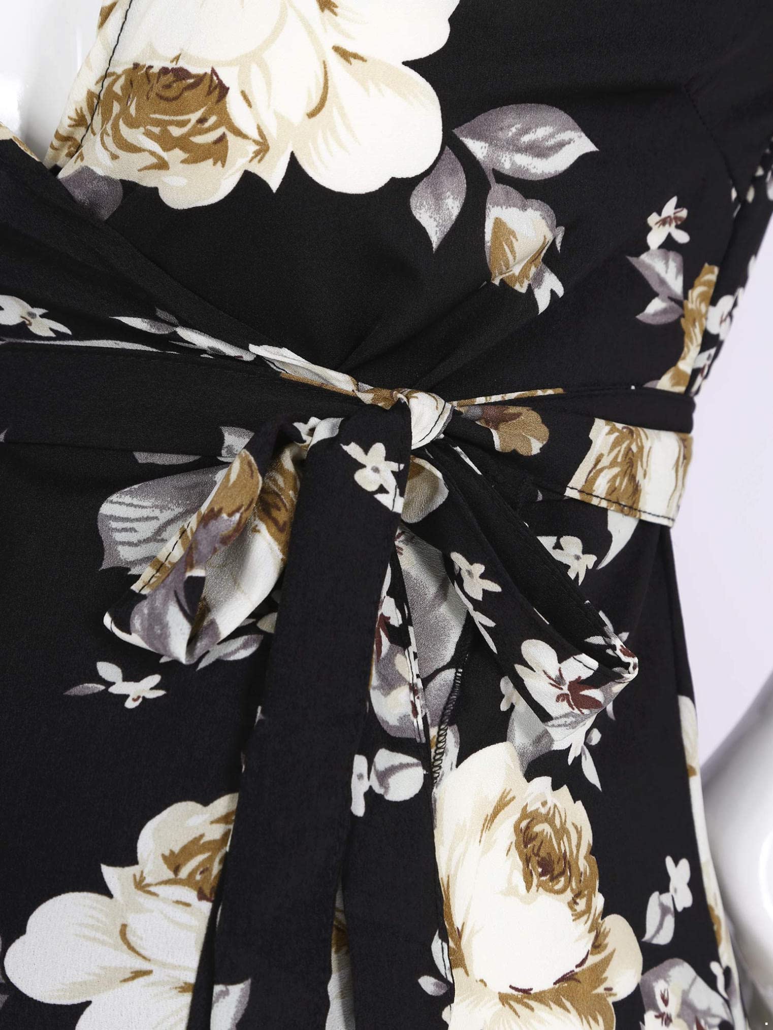 Freebily Women's Maternity Photography Dress - Bohemian Floral Wrap V-Neck Short Sleeve Dress with Belt for Pregnancy Photoshoot & Baby Shower