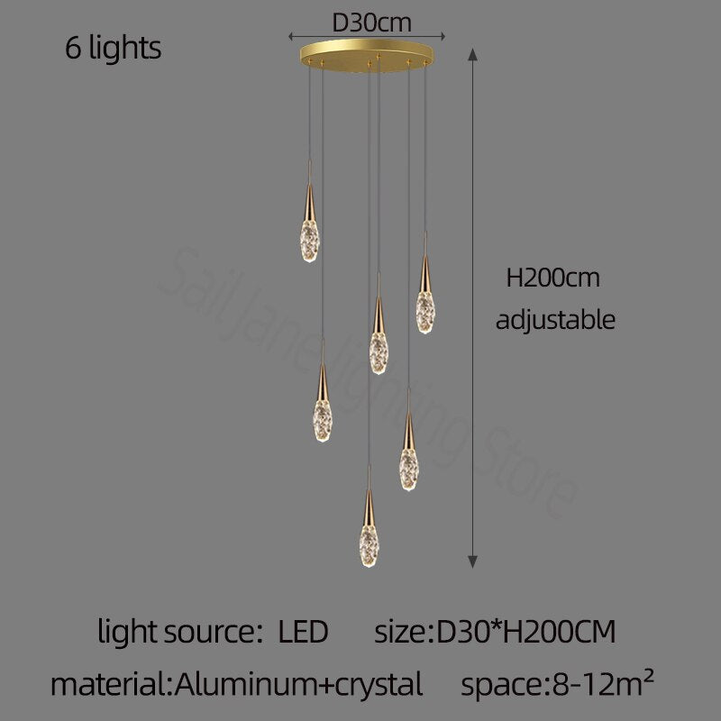 Crystal Cones Staircase Chandelier - Elegant Modern Lighting Fixture for Stairwells, Entryways & Luxury Homes | Dimmable LED Ceiling Light for Grand Staircases