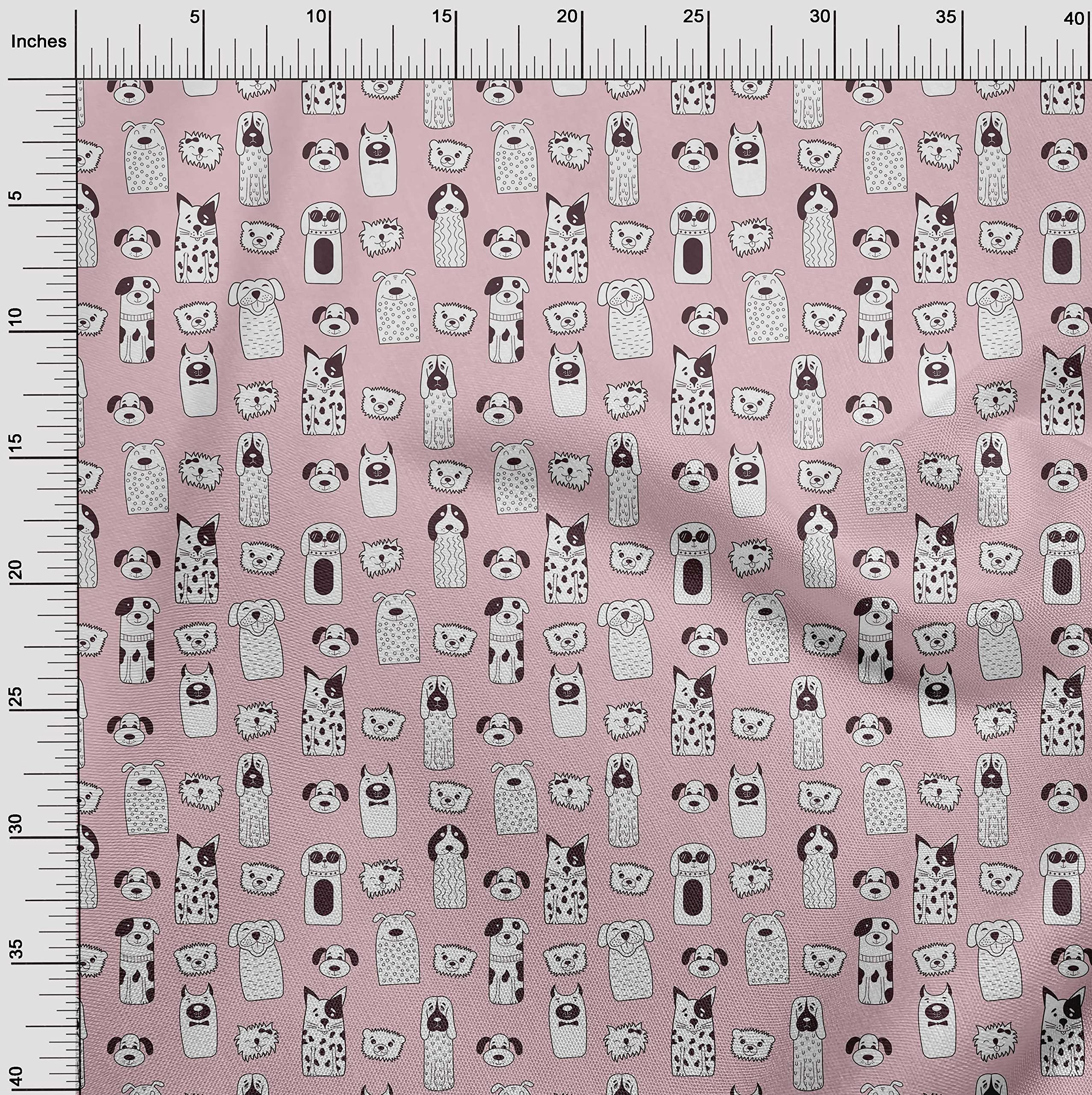 oneOone Silk Tabby Light Pink Floral & Puppies Dress Fabric - 42 Inch Wide by The Yard | Perfect for DIY Dresses, Skirts & Home Decor Projects