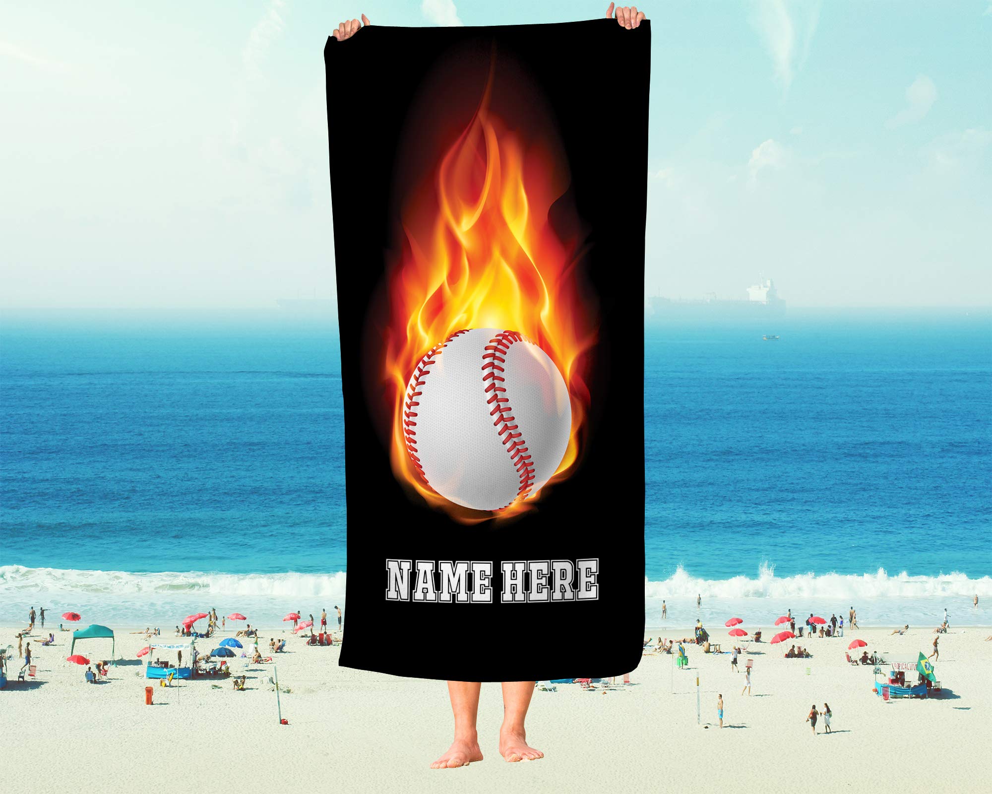 Custom Personalized Baseball Beach Towels for Kids - Tee Ball Players, Baseball Gloves & Equipment - Soft & Absorbent Bath & Hand Towels - Perfect for Games, Beach, Pool & Sports Activities