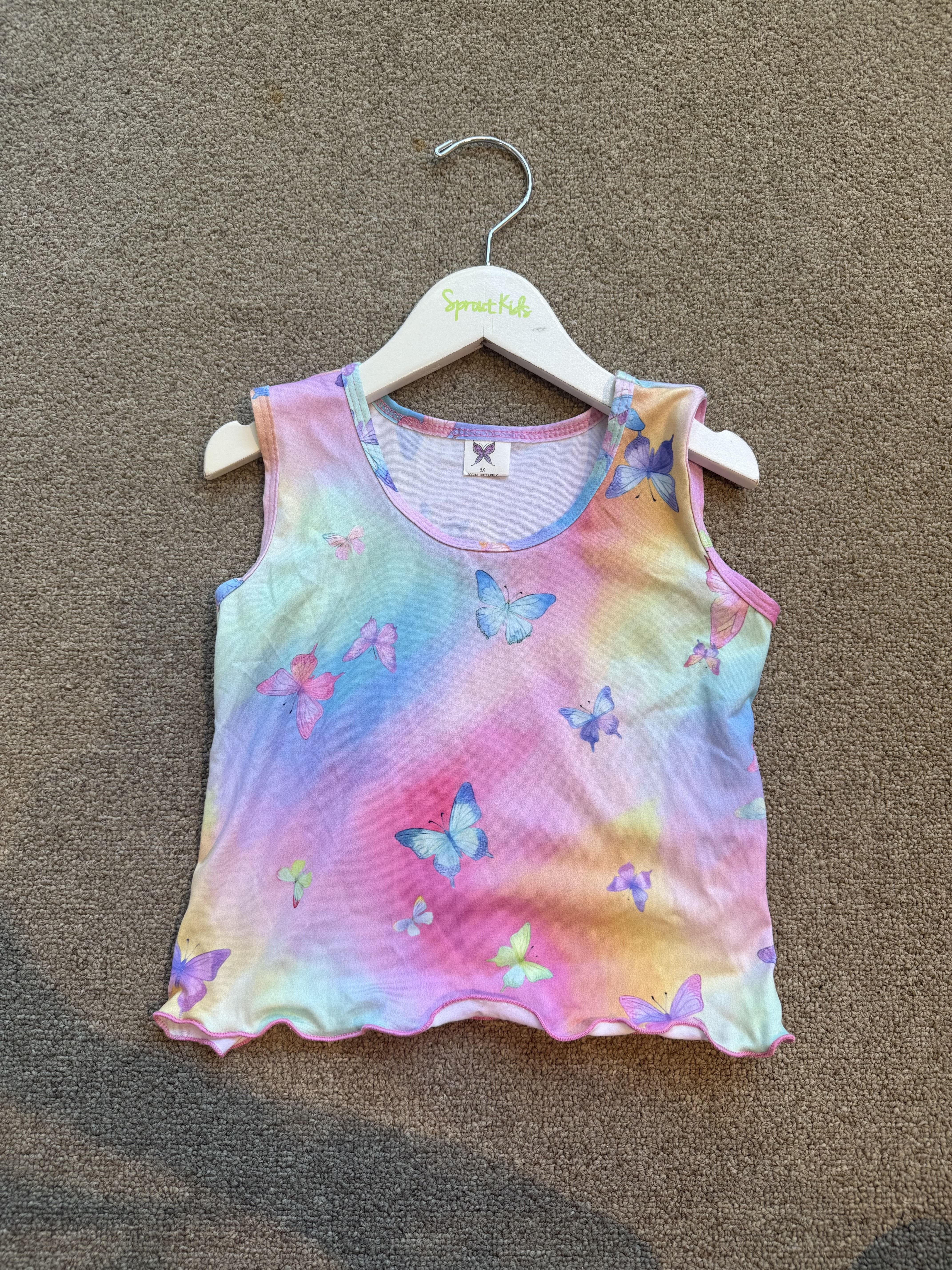 Butterfly Print Lettuce Edge Tank Top - Women's Floral Fashion Blouse for Casual Wear & Summer Outfits