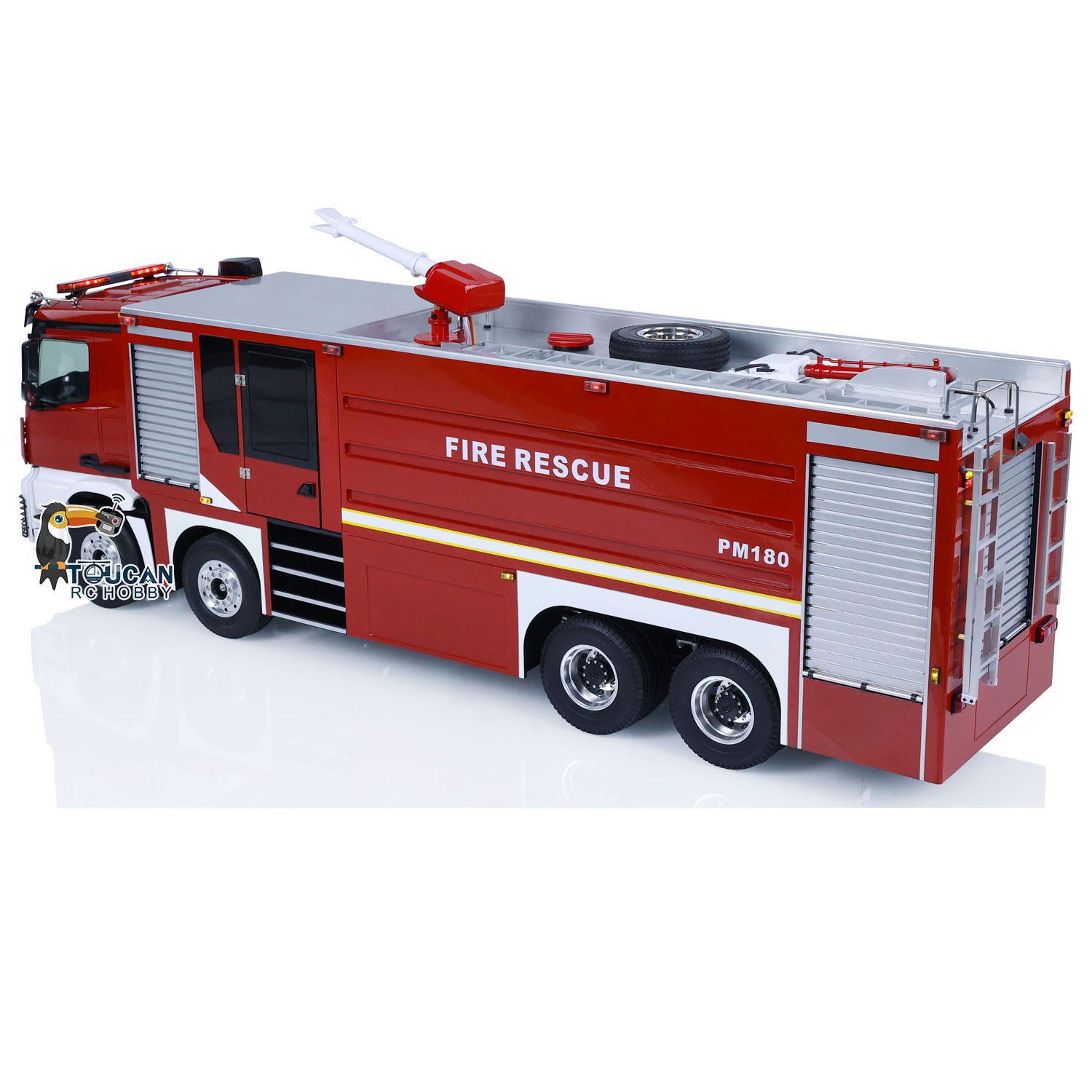 1/14 Scale 8x4 RC Fire Truck with Remote Control, Sprinkler System, Realistic Sounds & Painted Body - DIY Assembled Firefighting Toy for Kids & Adults - Perfect for Emergency Simulation & Playtime Scenarios