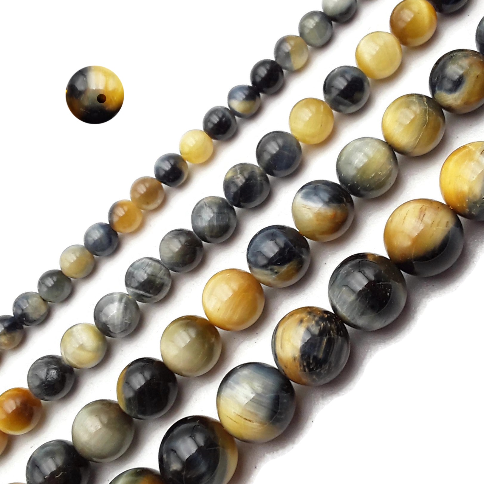 Premium 6mm 8mm 10mm 15.5mm Golden Blue Tiger Eye Smooth Round Beads with 2.0mm Hole - 15.5 Inch Strand for Jewelry Making, Bracelets, Necklaces & DIY Crafts