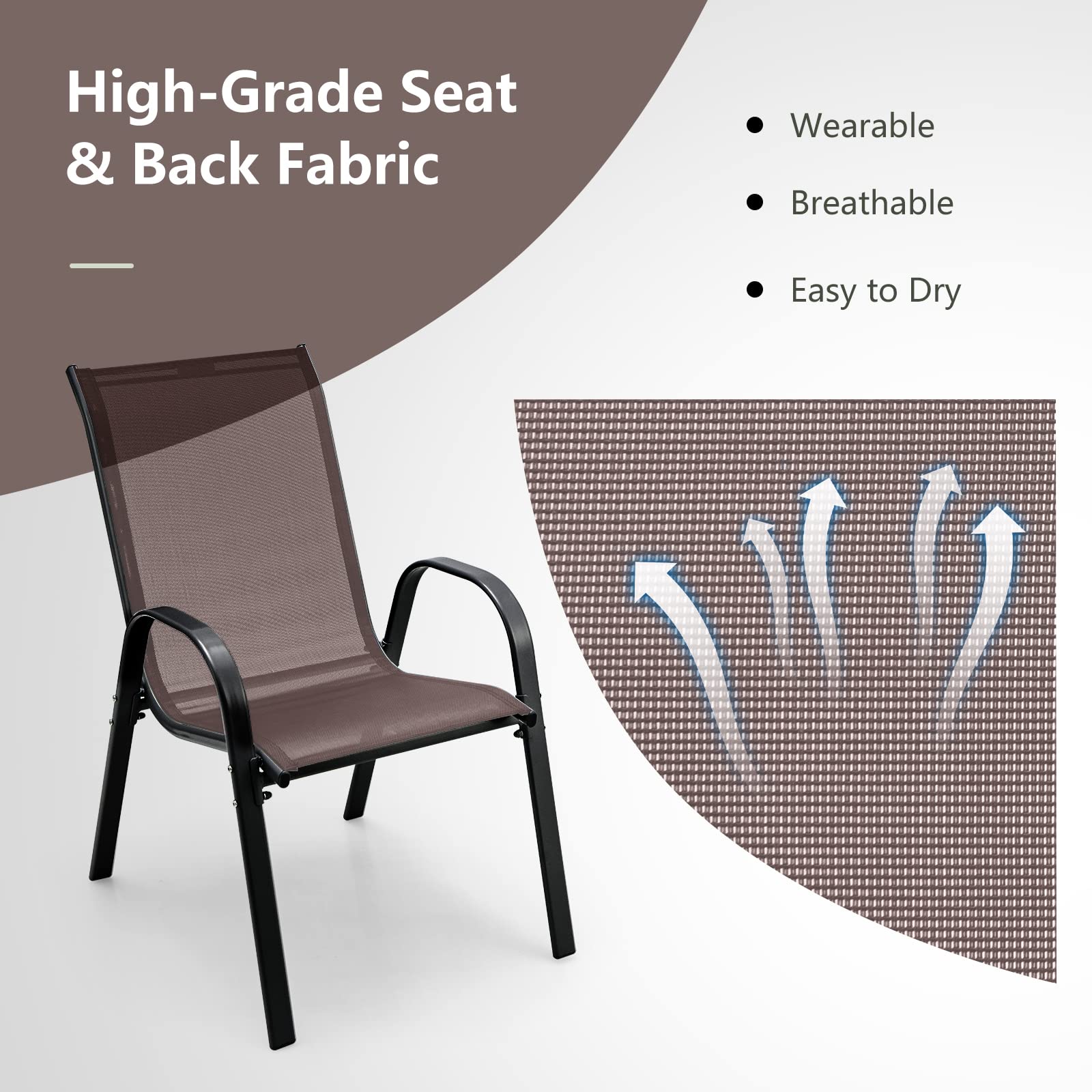 Tangkula 4-Piece Stackable Patio Dining Chairs Set - Heavy Duty All-Weather Outdoor Chairs with Armrests, 330 lbs Weight Capacity - Perfect for Poolside, Backyard, Garden, Deck, Front Porch & Outdoor Dining (Brown)