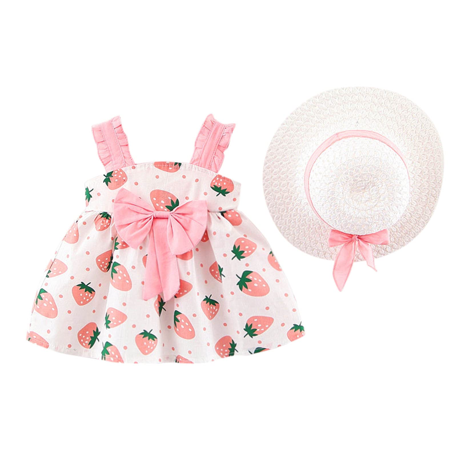 Dinosaur Shirts for Boys & Girls | Newborn Baby Dinosaur Outfit with Suspenders & Strawberry Print Princess Dress | Cute Dinosaur Costume for Kids Birthday, Photo Shoot & Dress-Up Play