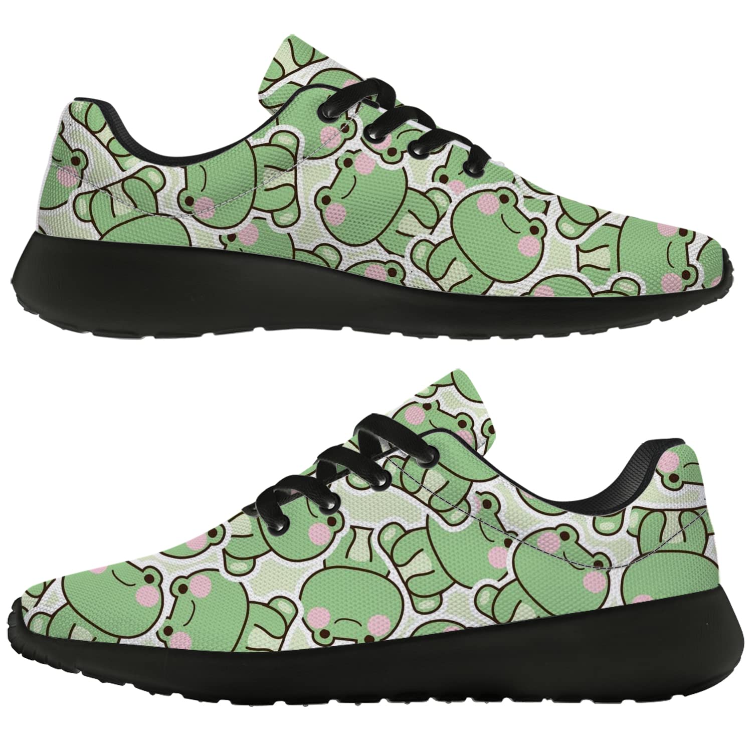 Women's Frog Print Tennis Walking Shoes - Cute Cartoon Green Running Sneakers for Ladies, Girls | US Size 11 Women/9.5 Men | Perfect for Casual Wear, Gym, Outdoor Activities & Gifts