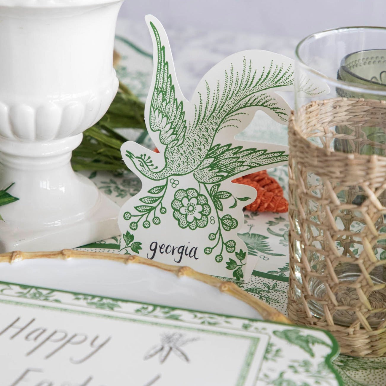 Elegant Green Asiatic Pheasants Place Cards for Weddings, Parties & Events - Premium Table Name Cards for Special Occasions