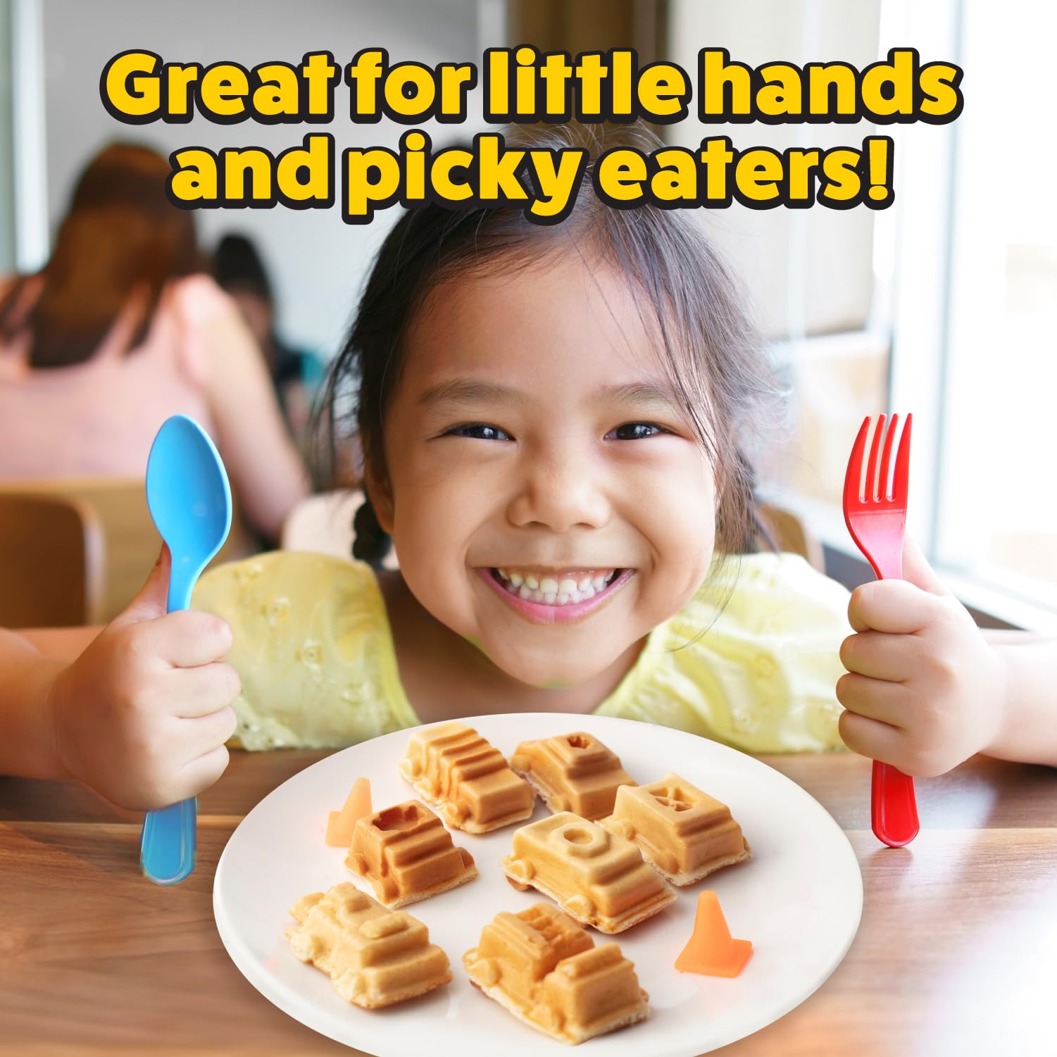 Mini Waffle Maker for Cars & Trucks - Create 7 Fun Vehicle-Shaped Pancakes (Police Car, Fire Truck, Construction Truck) - Electric Non-Stick Iron with Free Recipe Guide - Perfect Kids Gift for Birthday Parties & Family Breakfast Fun