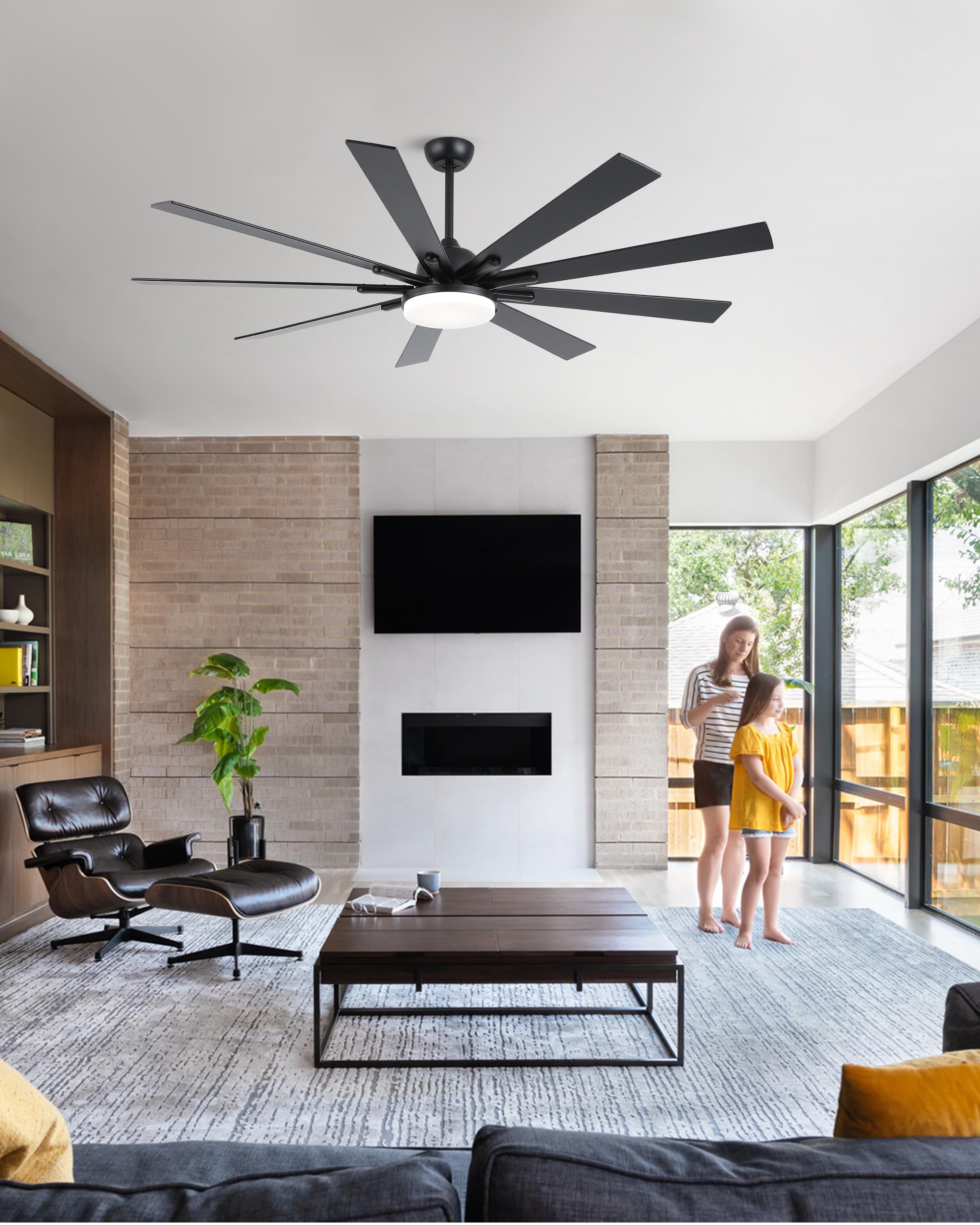 72 Inch Large Ceiling Fan with Lights and Remote Control - 9 Wooden Blades, Black - Quiet 3 CCT Dimmable LED, 6 Speed Adjustable - Perfect for Living Room, Bedroom, Patio, and Outdoor Spaces