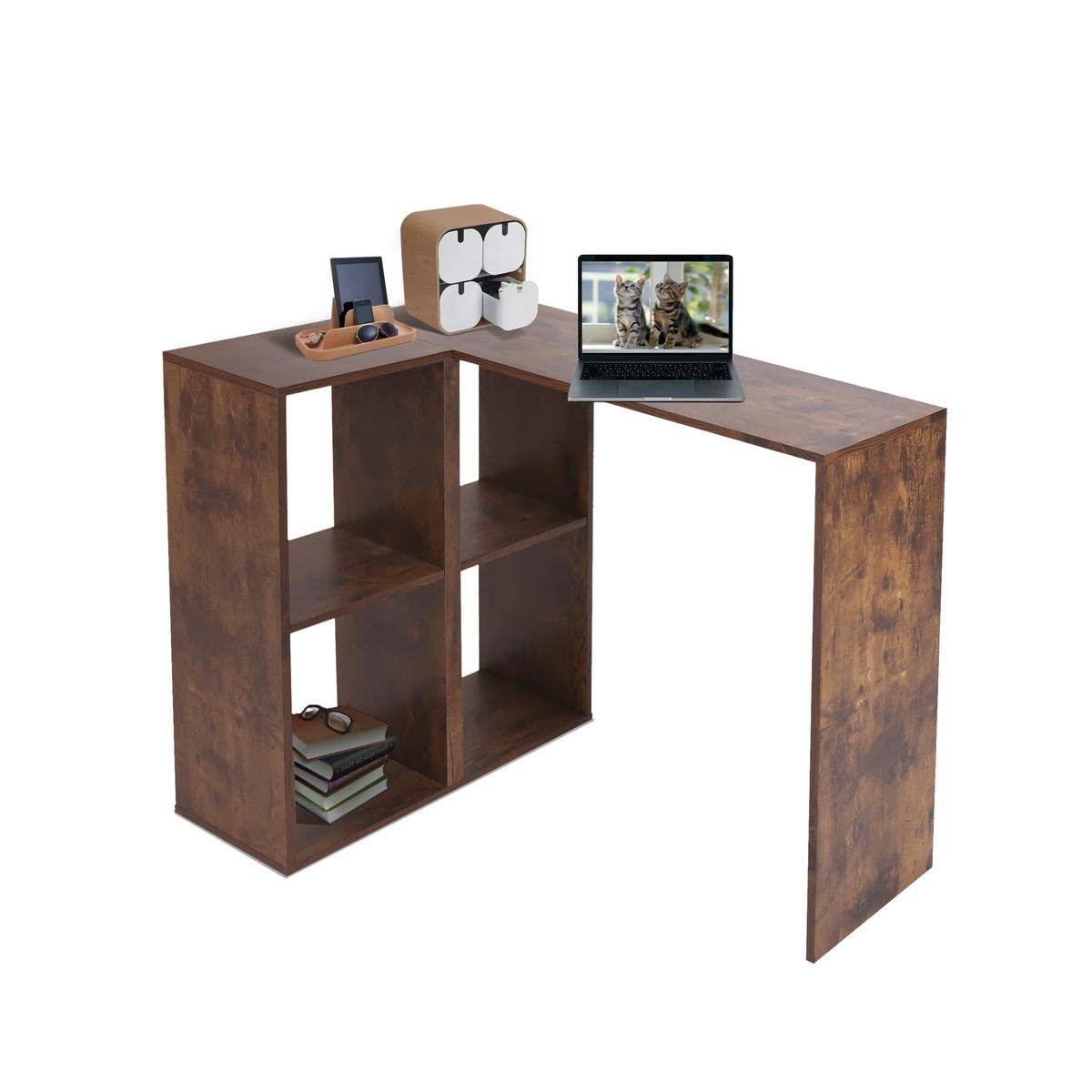 VioletLisa Reversible L-Shaped Corner Computer Desk with Shelf - Modern Home Office & Study Writing Desk for Teens, Small Spaces - Rustic Brown Wood Finish | Perfect for Home Office, Dorm Room, Gaming Setup & Workspace