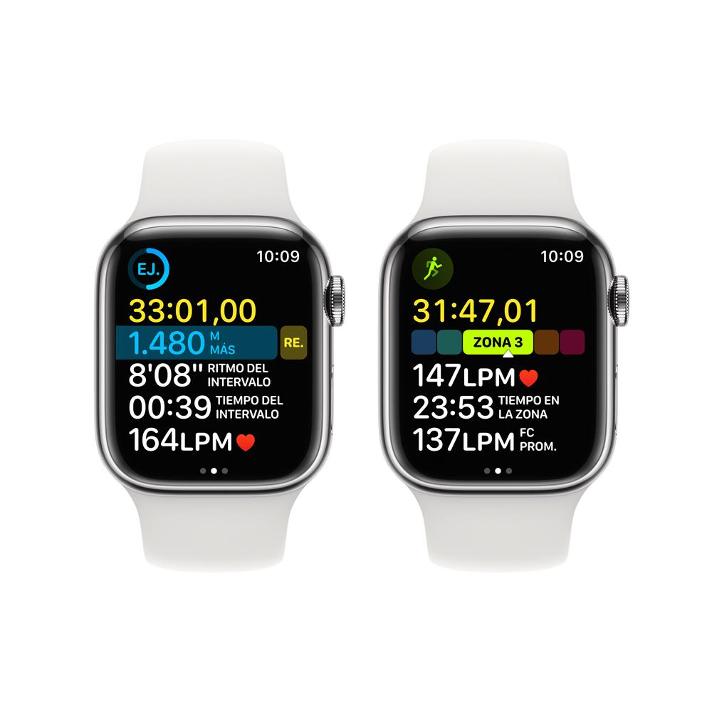 Apple Watch Series 8 (GPS + Cellular) 41mm Silver Stainless Steel Case with White Sport Band - Perfect for Fitness Tracking, Phone Calls & Smart Notifications