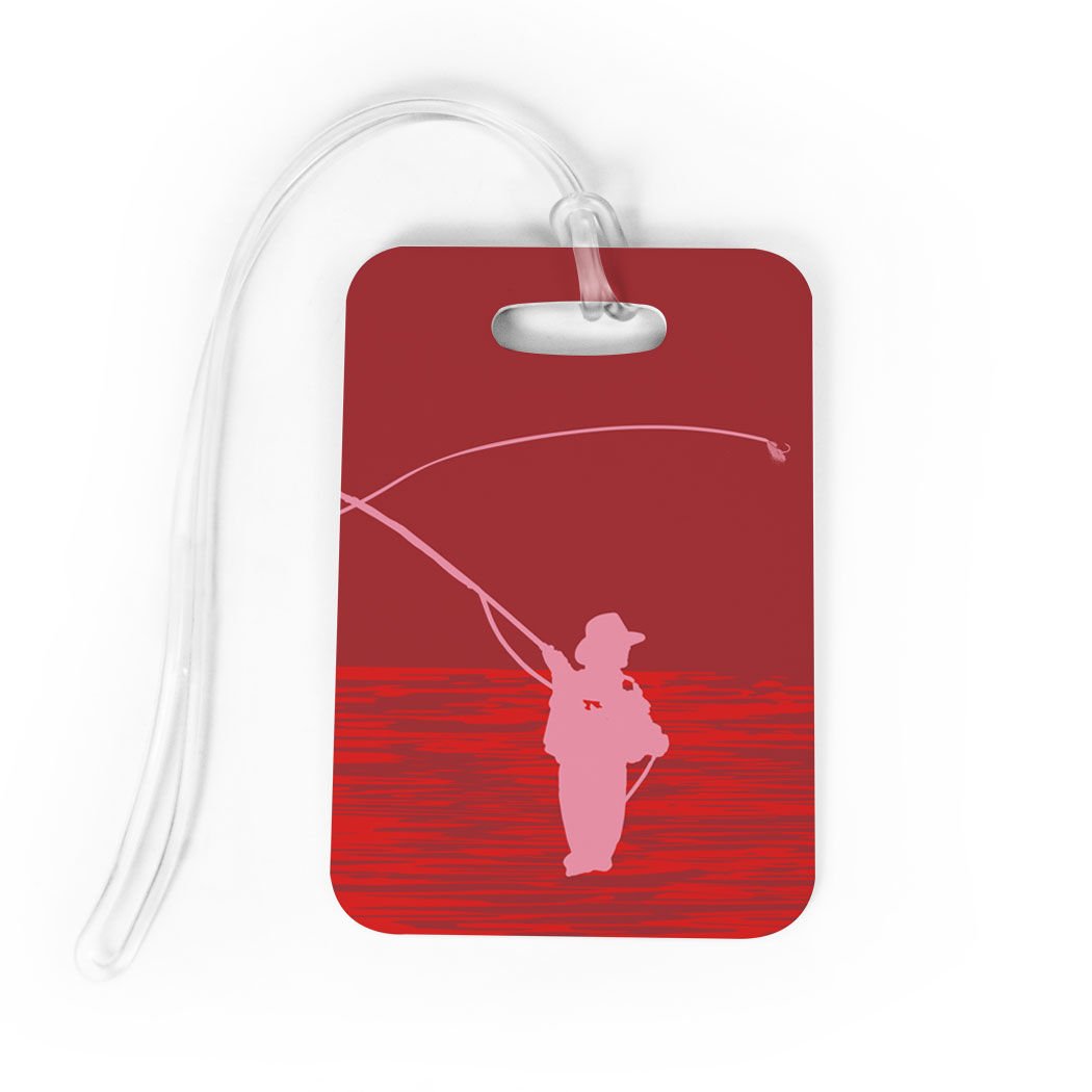 Fly Fishing Luggage Tag & Bag Tag - Personalized Custom Info on Back - Medium Size Red - Perfect for Travel Gear & Outdoor Fishing Trips