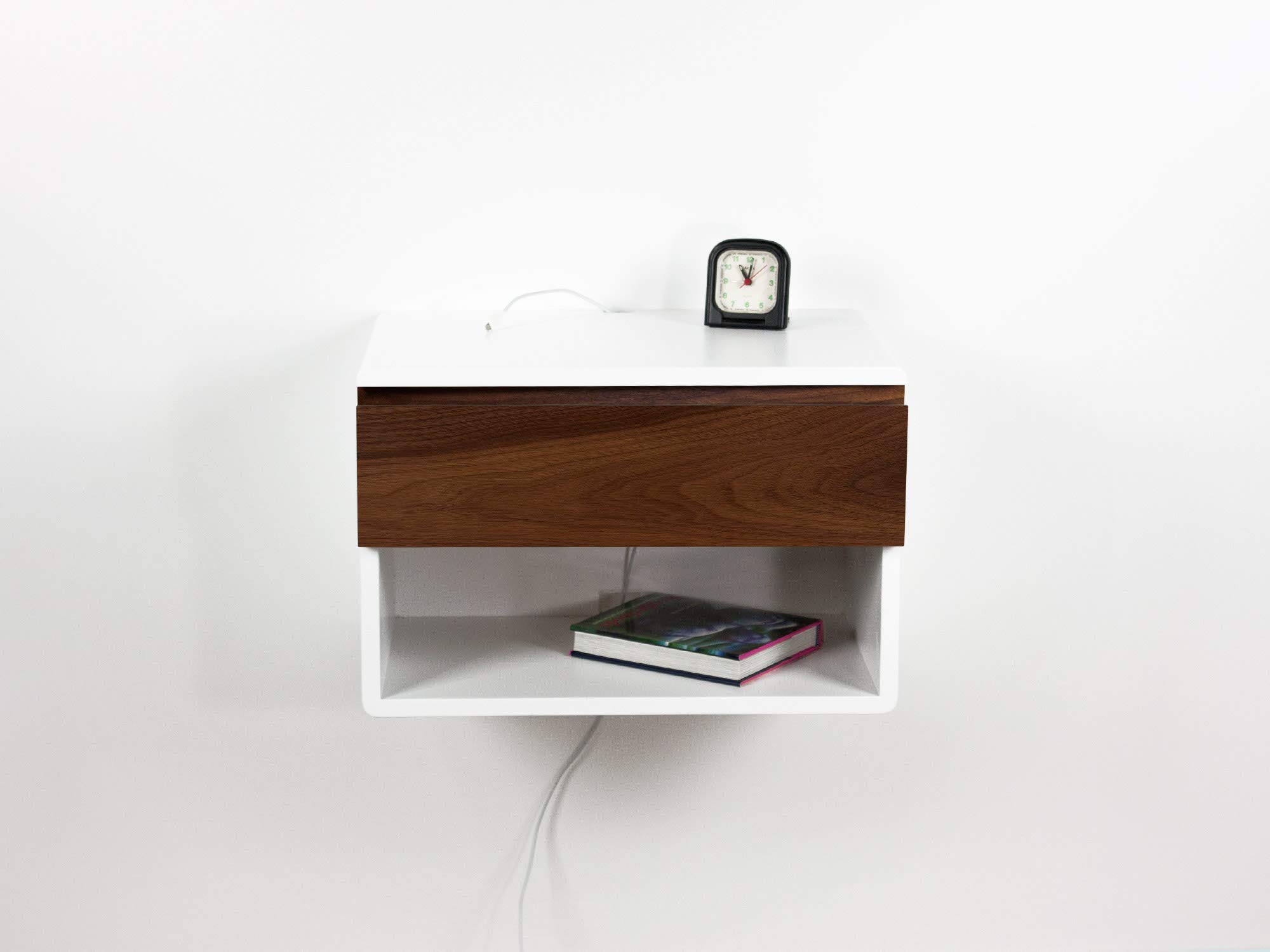 Premium Walnut Floating Nightstand with Drawer & Open Shelf - Wall Mount Bedside Table - Handcrafted in Canada - Perfect for Small Bedrooms, Apartments & Modern Home Decor