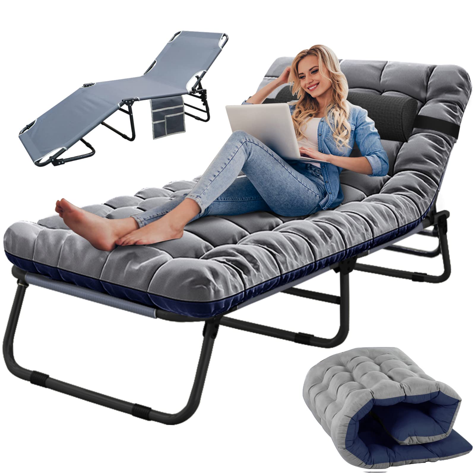 SLSY 4-Fold Portable Folding Sleeping Cot for Adults - Lightweight Chaise Lounge Chair for Outdoor, Beach, Camping, Pool & Sun Tanning - Perfect for Patio, Backyard & Travel Use