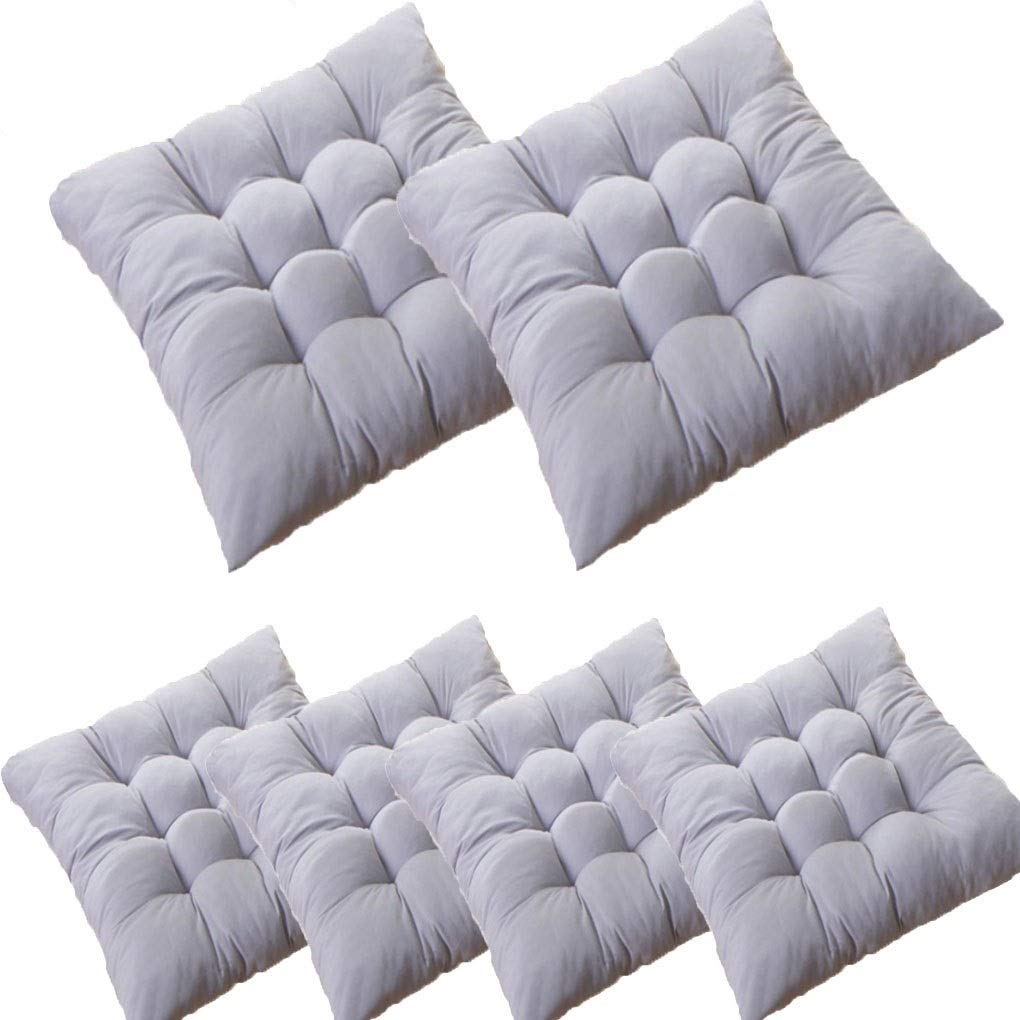 Set of 6 Reversible Cotton Polyester Chair Cushions with Ties - Classic Design Seat Pads for Dining Chairs & Office Chairs - Perfect for Home, Kitchen, Restaurant and Office Comfort