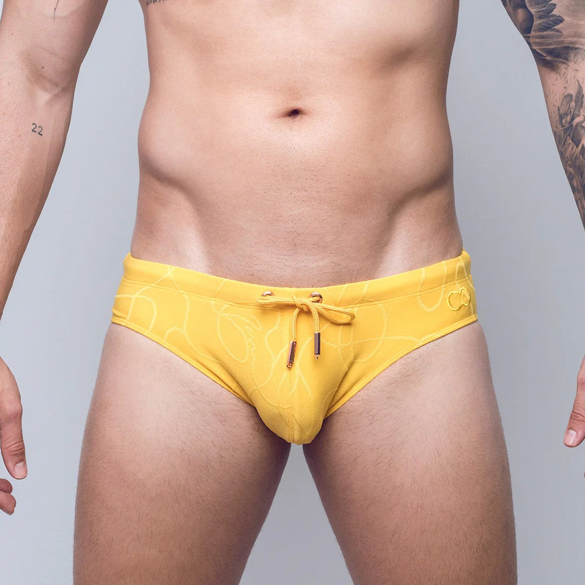 2eros Ripple Textured Swim Briefs for Men - Comfortable & Stylish Yellow Swimwear for Beach, Pool & Vacation