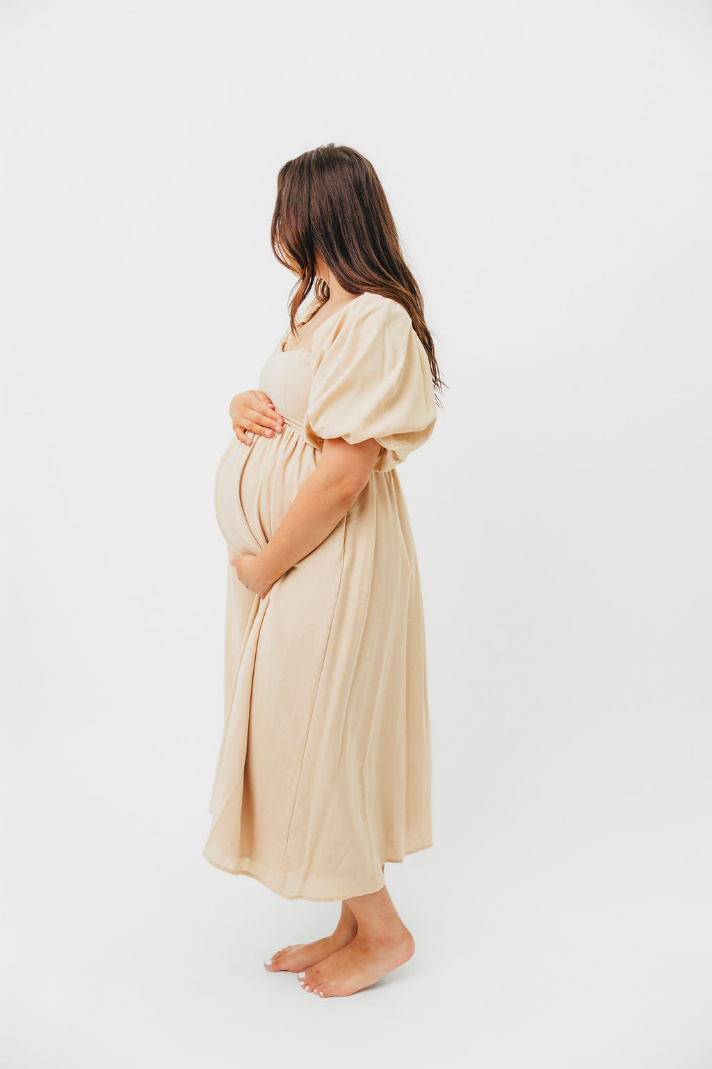 Hamilton Midi Dress in Taupe - Bump Friendly Maternity Dress (Sizes S-2XL) | Perfect for Pregnancy, Baby Showers & Special Occasions