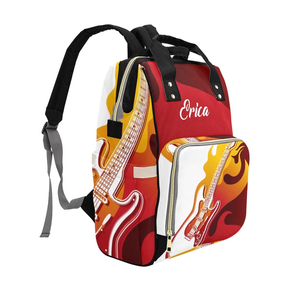 Custom Personalized Electric Guitar Fire Diaper Bag - Waterproof Nursing Tote Backpack for Moms, Travel & Outdoor Baby Essentials (Perfect for Daycare, Beach Trips & Family Outings)