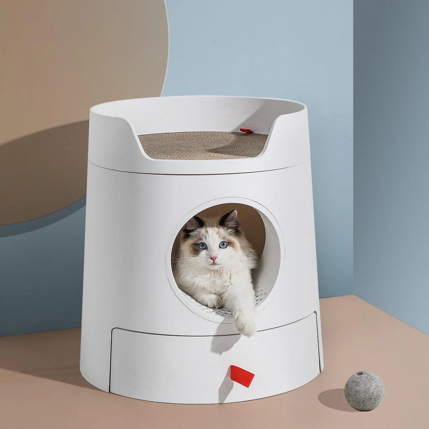 XL Castle 2-in-1 Front Entry Cat Litter Box with Scratch Basin - White | Large Enclosed Litter Box for Multiple Cats | Odor Control & Privacy Design for Home, Apartment, or Office Use