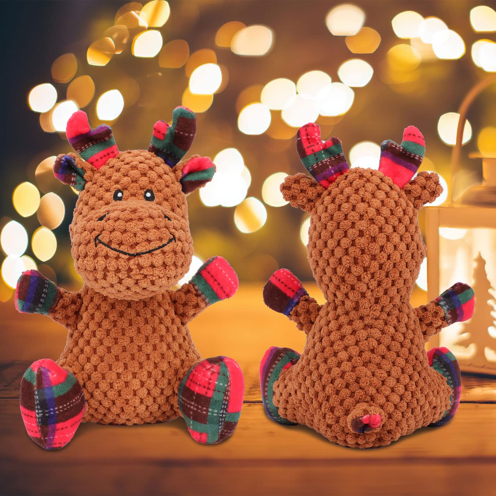 Durable Rypet Christmas Squeaky Plush Dog Toy - Reindeer Stuffed Puppy Chew Toy for Small & Medium Dogs | Holiday Gift & Interactive Playtime