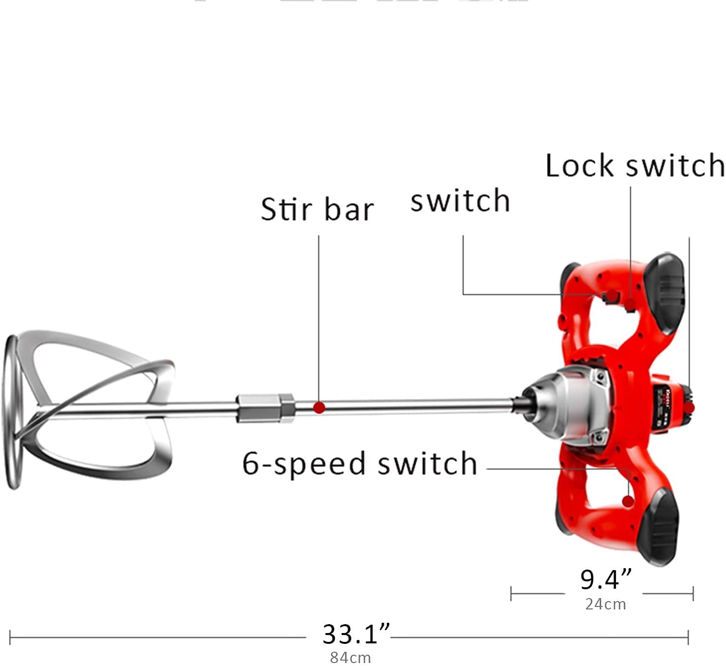 2400W Heavy Duty Cement Mixer with Pure Copper Motor - LIJCC Paddle Mixer for Plaster, Paint, Mortar & Feed Mixing - Red Construction Power Tool for DIY Projects & Professional Use