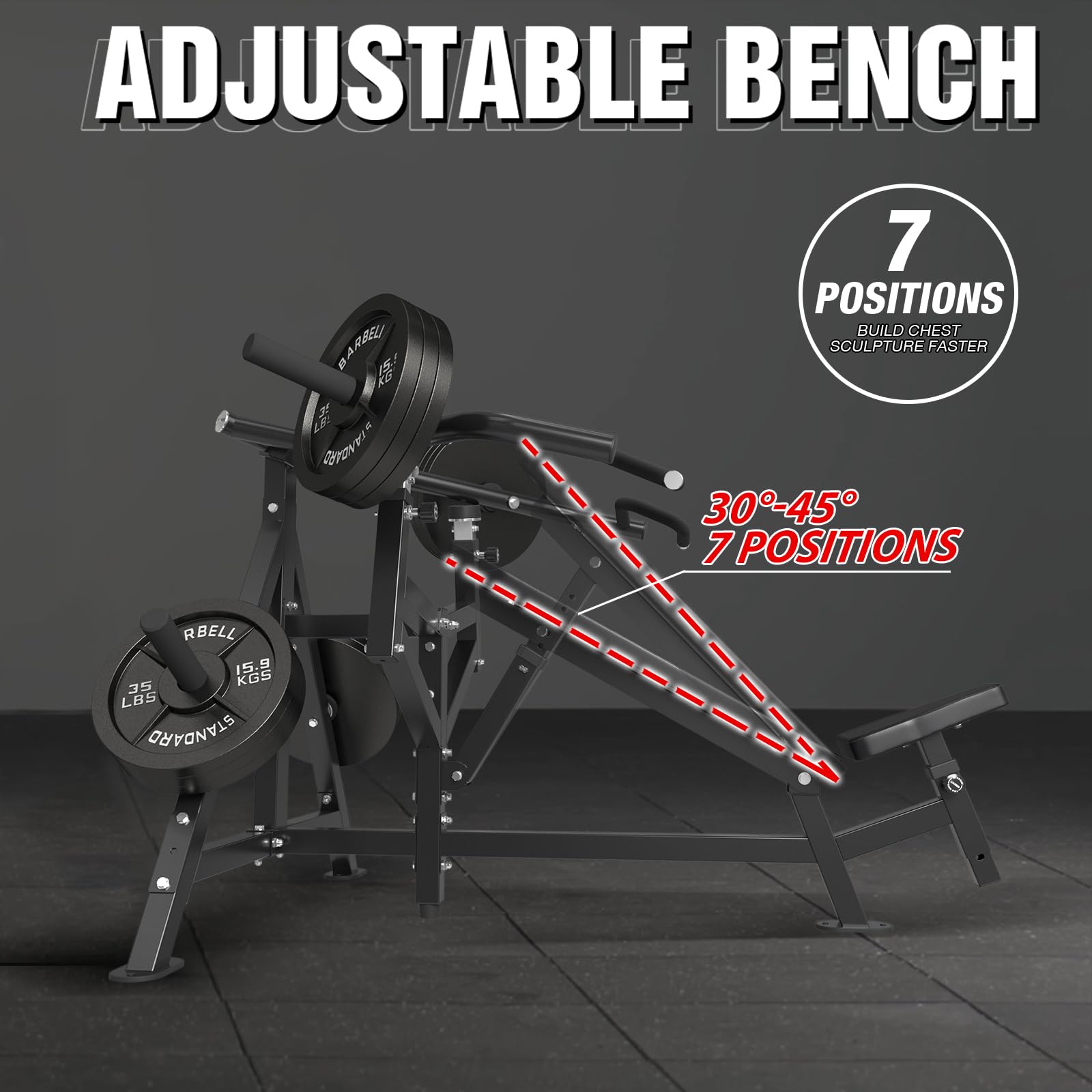 GMWD 1250LBS Chest Press Machine with Independent Converging Arms - 7+5 Adjustable Incline Bench Press for Home Gym - 30° Upper Chest Targeting - Perfect for Strength Training & Muscle Building - Black