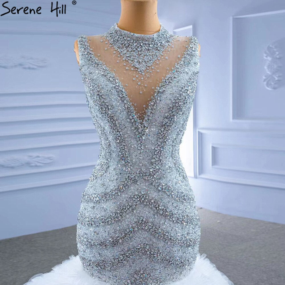 Serene Hill Grey White Mermaid Wedding Dress 2025 - Luxury Beaded Ruffles Elegant Bridal Gown HM67295 | Custom Made for Beach Weddings & Formal Ceremonies