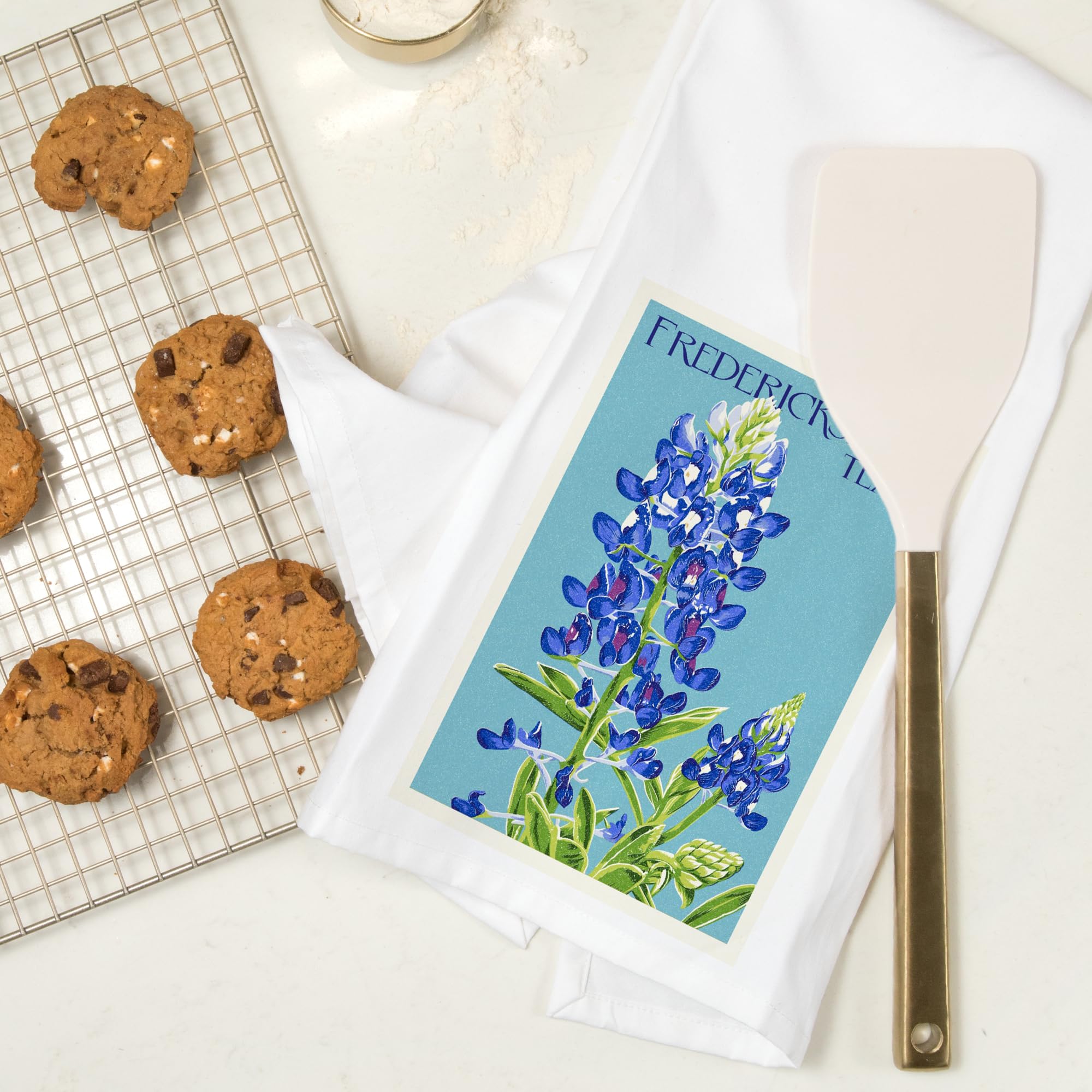 Fredericksburg Texas Bluebonnet Letterpress Tea Towel - 100% Cotton Decorative Hand Towel for Kitchen & Home | Perfect for Gift, Decor & Daily Use