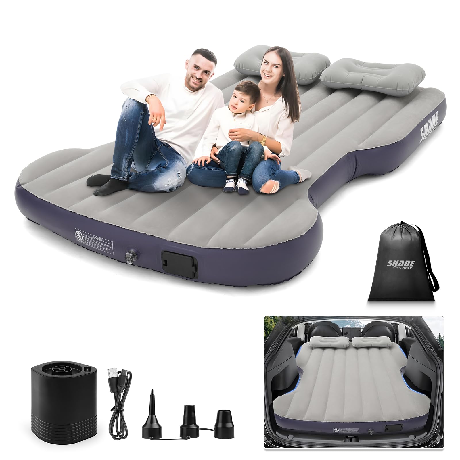 Tesla Model Y Air Mattress 2020-2025 - Self-Inflating Camping Bed with Built-in Pump, Portable Flocking Surface Air Couch for Outdoor Travel & Car Camping Accessories (Beige & Blue) - Perfect for Road Trips, Camping Adventures & Tesla Sleepovers