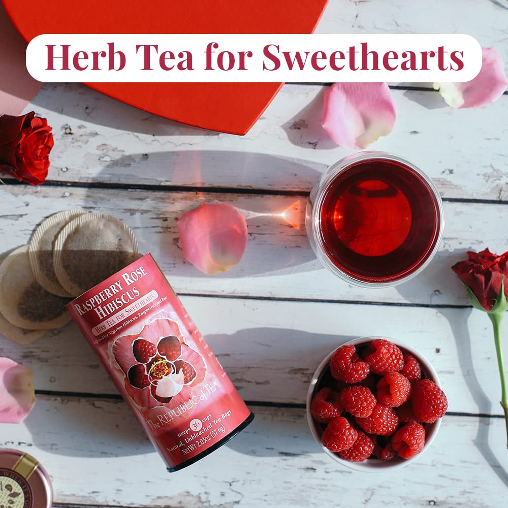Republic of Tea Raspberry Rose Hibiscus Herbal Tea - Caffeine-Free, 250 Tea Bags | Perfect for Relaxation, Afternoon Tea & Wellness Rituals