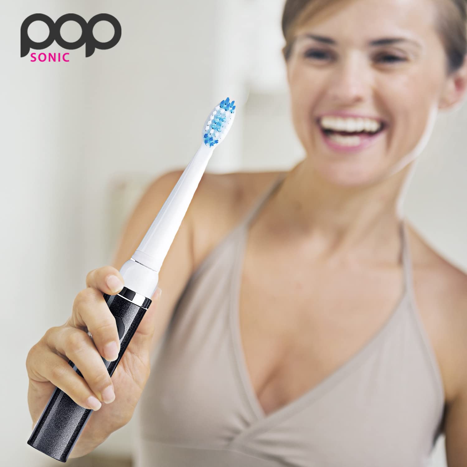 Pop Sonic Electric Toothbrush for Adults & Kids - Rechargeable Travel Toothbrush with 2 Speed Modes (15,000-30,000 RPM), DuPont Nylon Bristles - Perfect for Home, Travel & Daily Oral Care (Black)