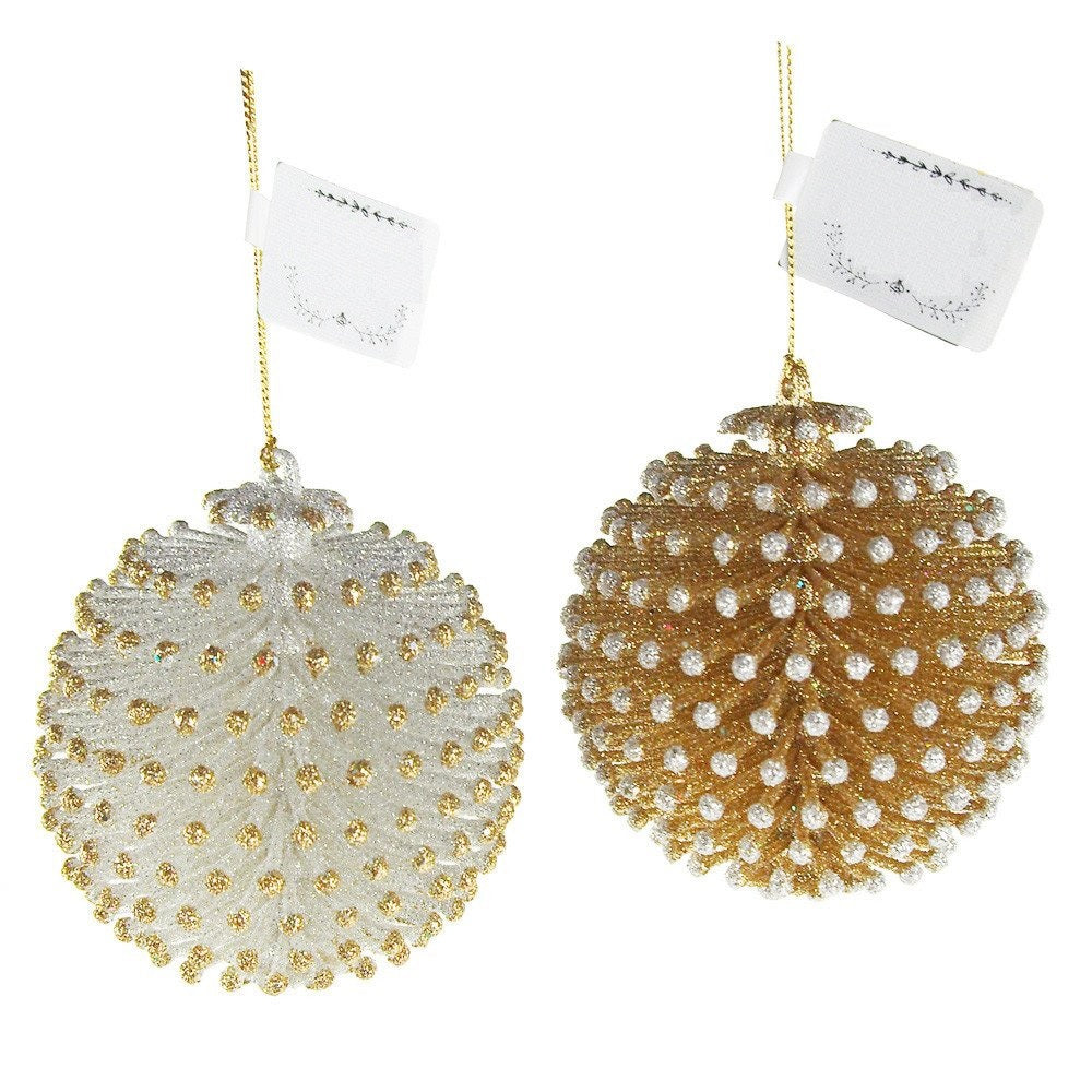 3.75 Inch Silver and Gold Acrylic Pine Cone Ball Christmas Tree Ornament - Elegant Holiday Decor for Xmas Tree, Wreaths, Gift Wrapping & Home Decoration