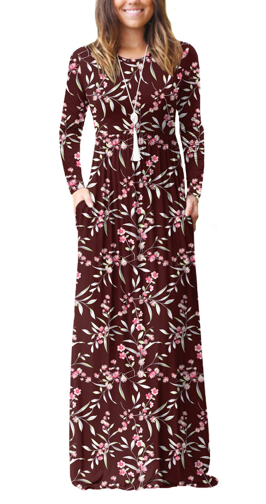 VIISHOW Women's Long Sleeve Loose Plain Maxi Dress - Casual Flowy Pocket Dress for Everyday Wear, Beach Cover Up & Boho Outfits