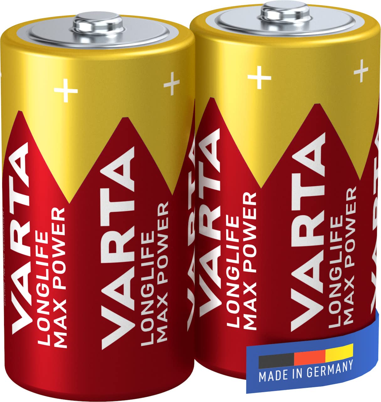 VARTA Longlife Max Power C LR14 Alkaline Batteries (2-Pack) - High-Performance German-Made Batteries for Toys, Flashlights, Clocks & Everyday Electronics - Lasting Power for Home & Office Use