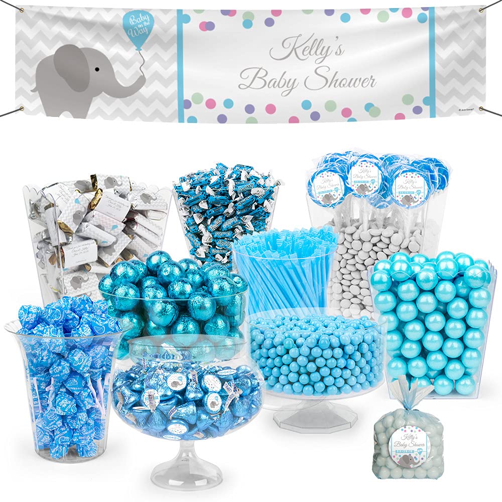 14lb Bulk Blue Boy Baby Shower Candy Buffet - Elephant Theme Party Supplies (Serves 24-36 Guests) for Gender Reveal, Newborn Celebrations & Birthday Parties