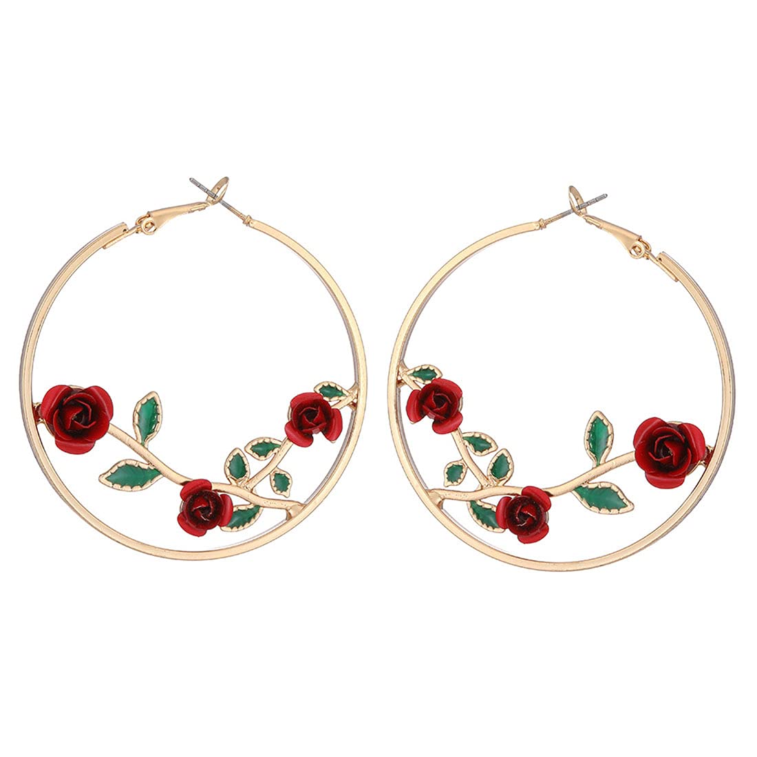 3D Hollow Rose Flower Hoop Earrings for Women - Black, Pink, Red Romantic Floral Jewelry | Perfect for Valentine's Day, Weddings & Date Nights